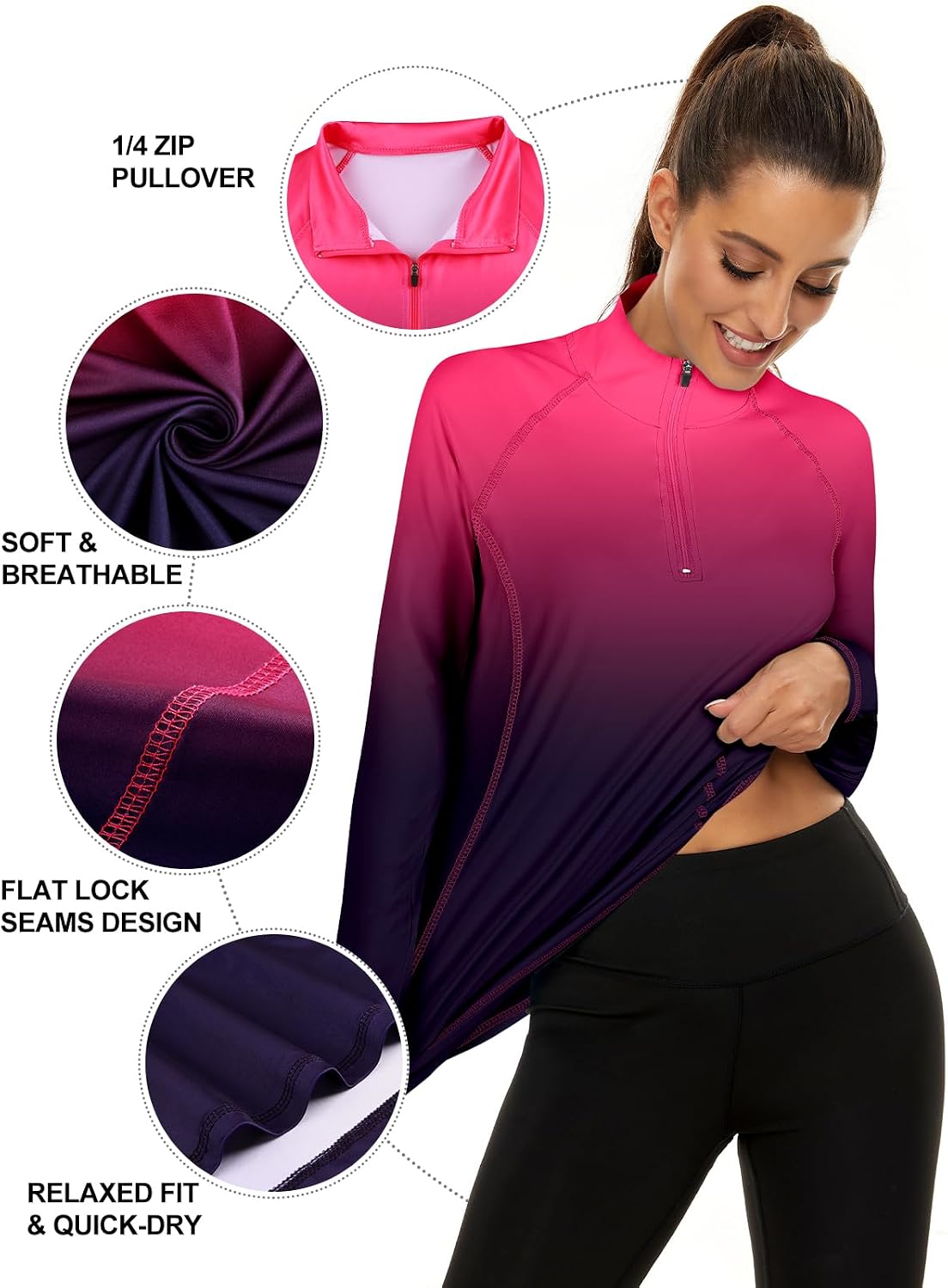 Thumbnail 4 de Akiooue Womens Long Sleeve UPF 50+ 1/4 Zip Top