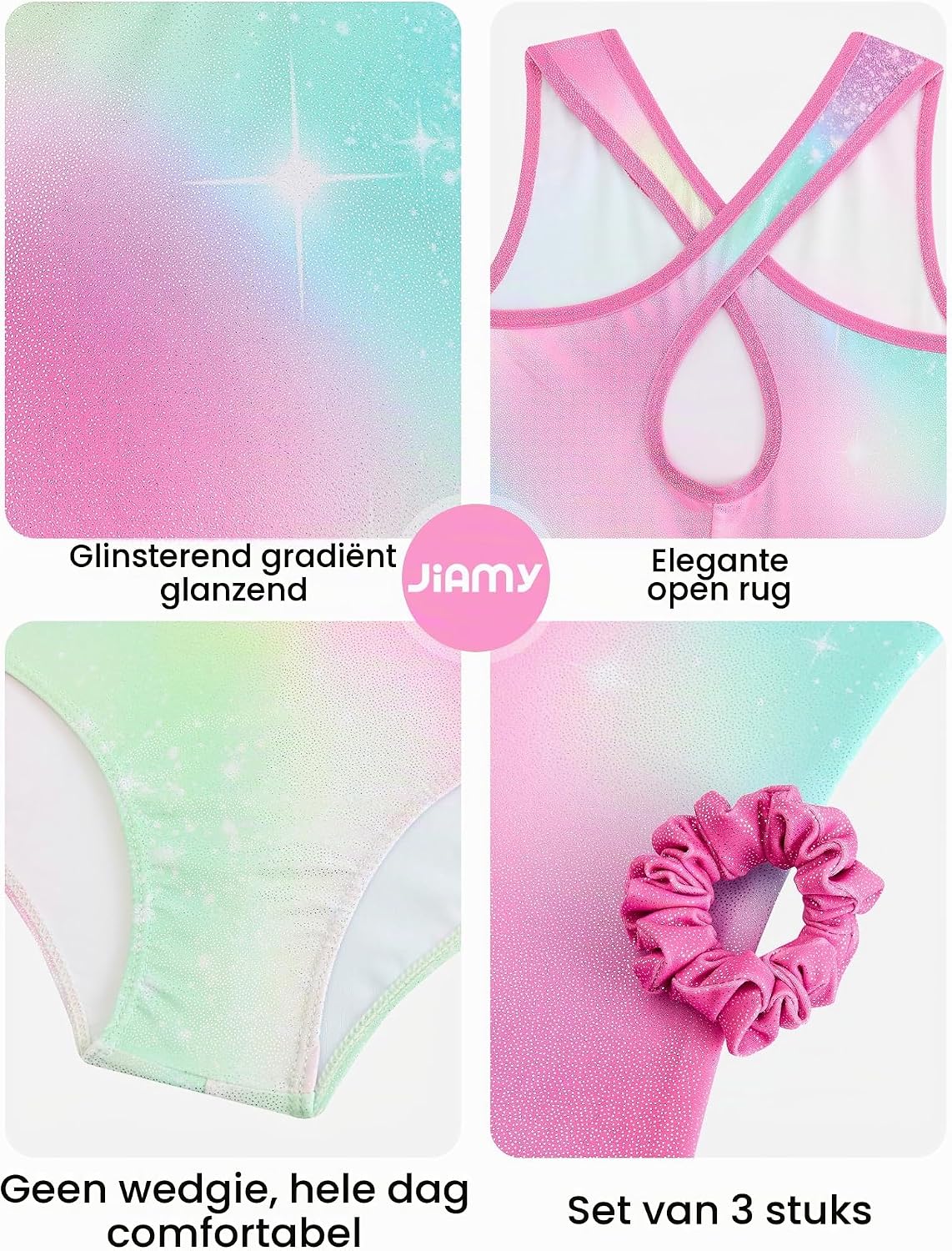 Detalle de JiAmy turnpakje voor meisjes, mouwloos met glitter, shorts en ruguitsparing