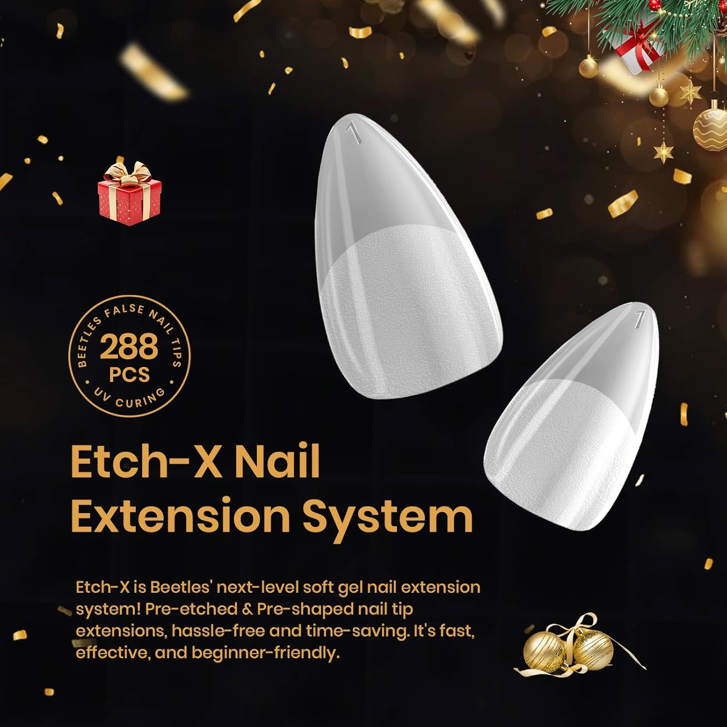 Thumbnail 1 de Beetles Extra Short Almond Nail Tips (Etch-X), 288 PCS, 12 Sizes Clear Full Cover Press-On