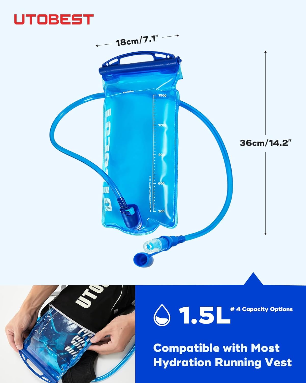 Thumbnail 3 de UTOBEST Hydration Bladder 1L–3L: BPA Free, Leak‑Proof Water Reservoir for Running, Cycling, Hiking, and Camping