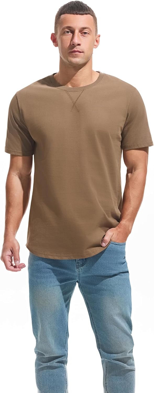 Thumbnail 2 de VEIISAR Herren dickes Rundhalsmantel-T-Shirt aus 100% Baumwolle (Heavy Duty, vorgewaschen) – Longline
