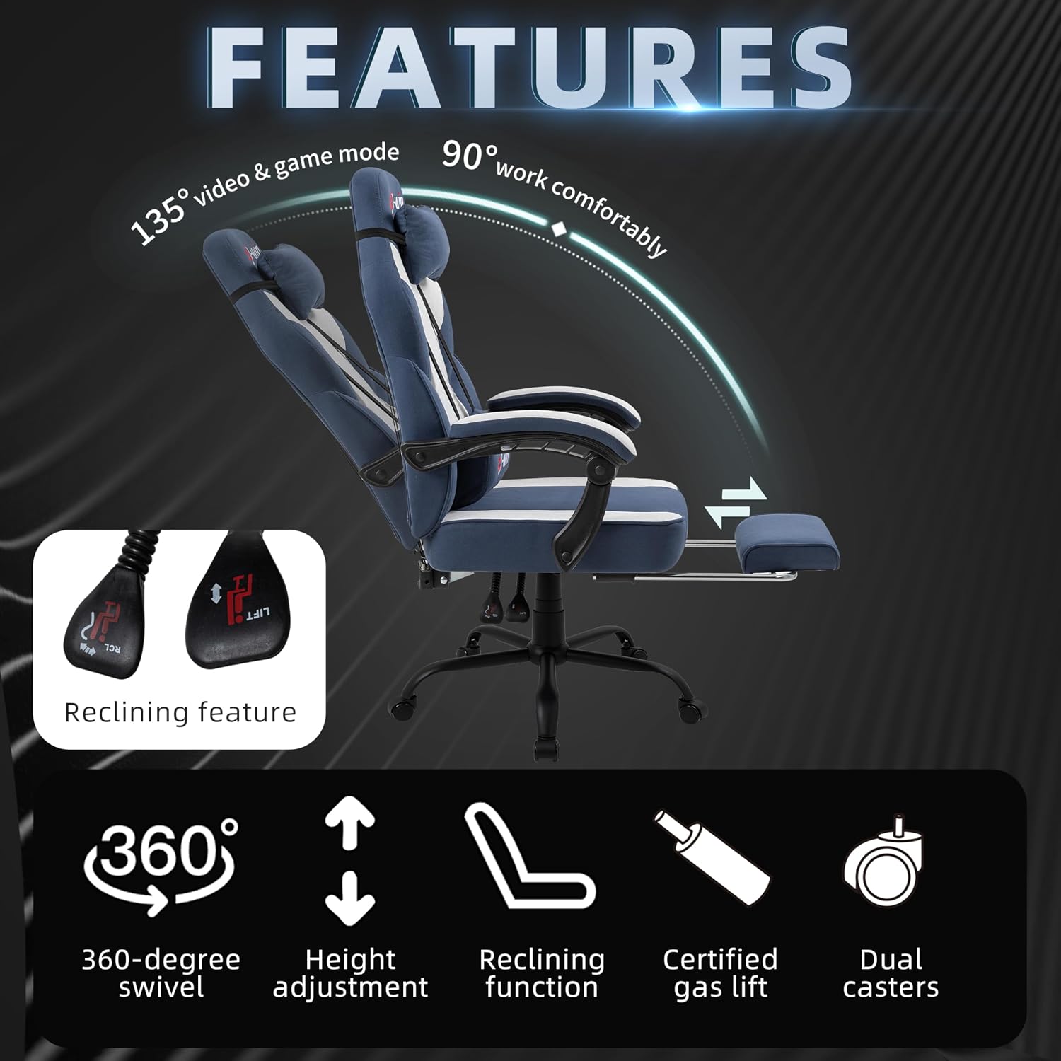 Detalle 2 de Shintenchi Fabric Gaming Chair
