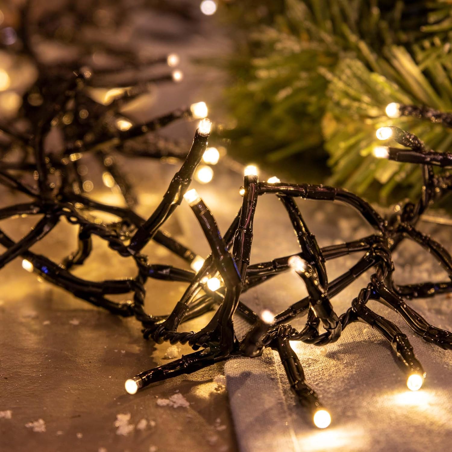 Detalle 2 de Hellum luci fiabesche da esterno con 370 LED bianco caldo – 7,38 m, cavo nero, timer