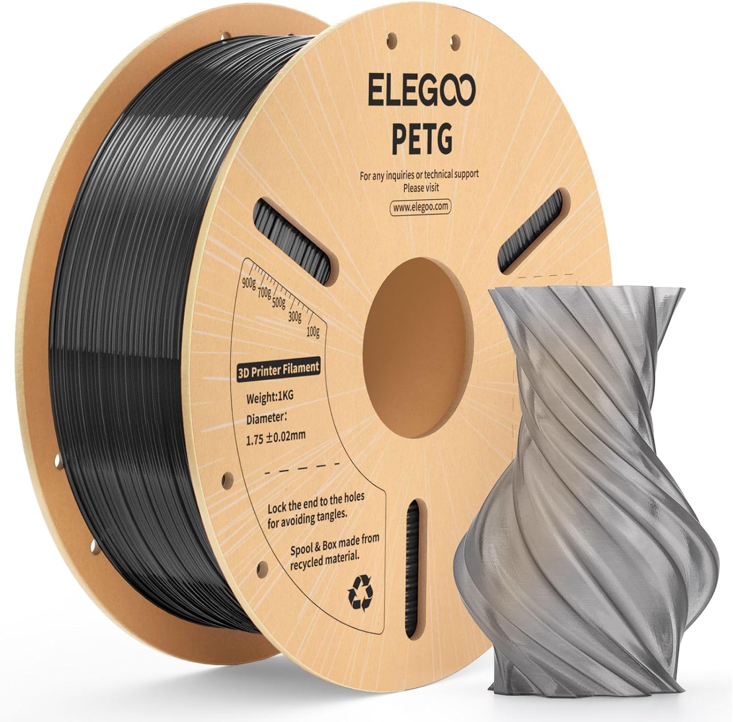 ELEGOO PETG Filament 1.75mm Transparent Grey (1kg spool) for FDM 3D printers