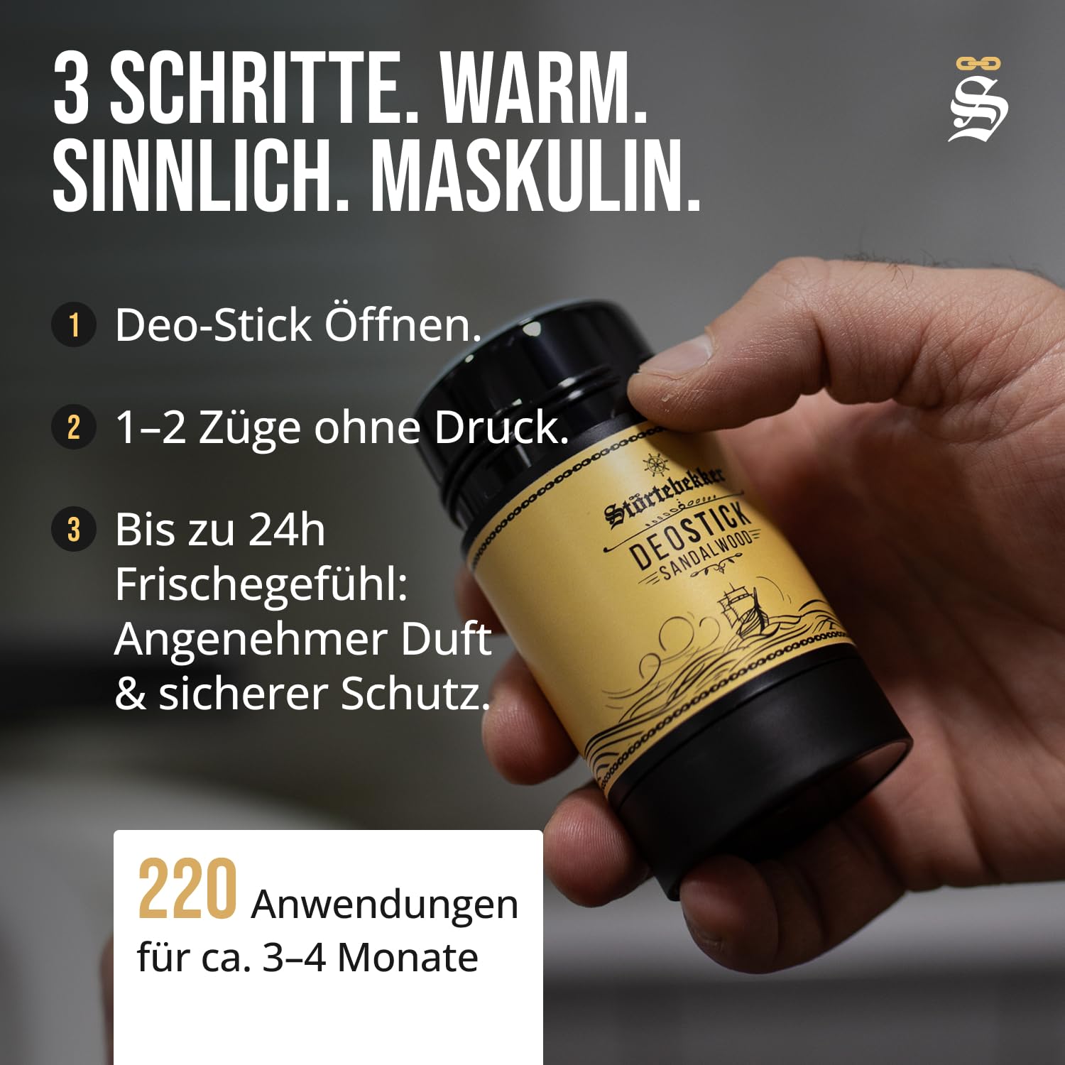 Detalle de Störtebekker Premium Deostick Sandelholz – langanhaltende Frische für Herren (75 g) • Made in Germany