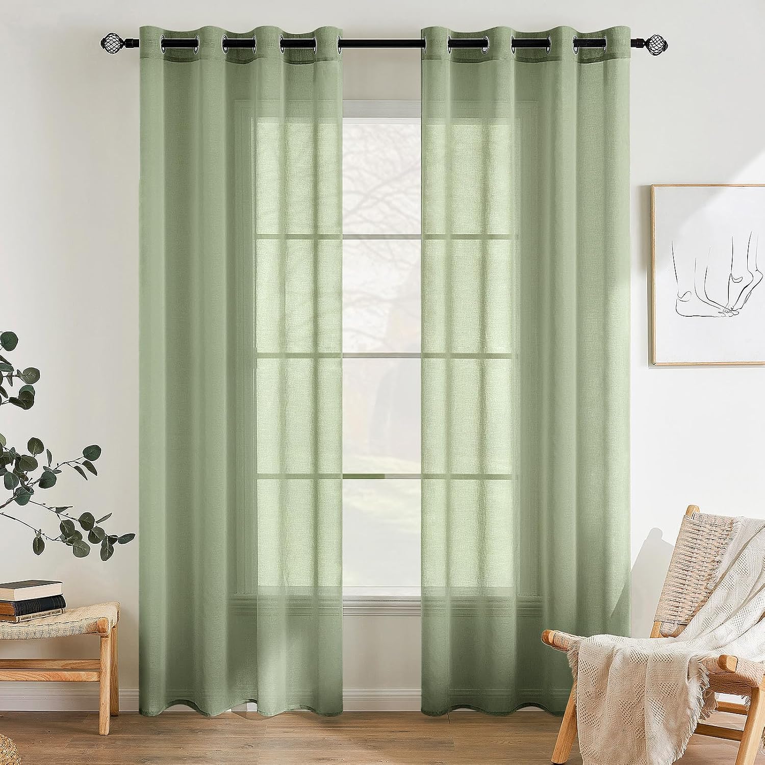 Thumbnail 6 de Rideaux voile transparents 140x225 Vert