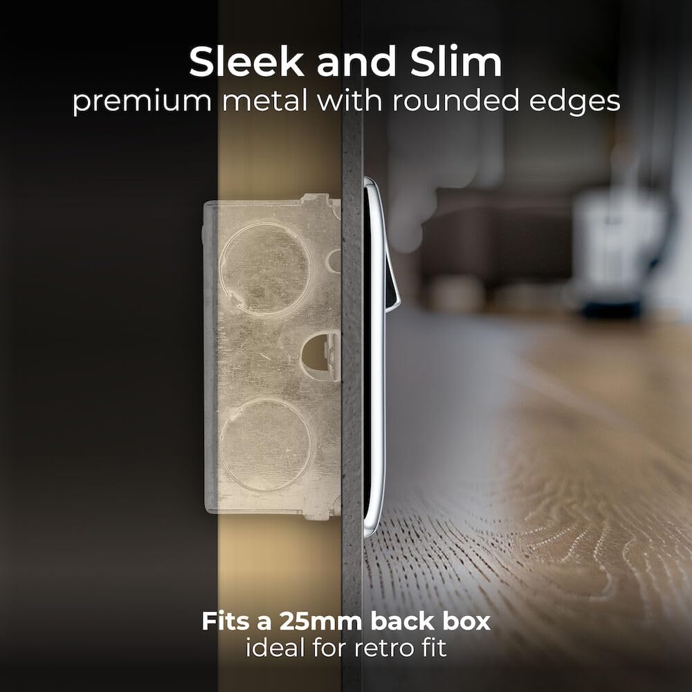 Thumbnail 5 de BG Electrical 12W Nexus metal double switched wall socket with Type A & C USB (13A) – polished chrome NPC22UAC12W