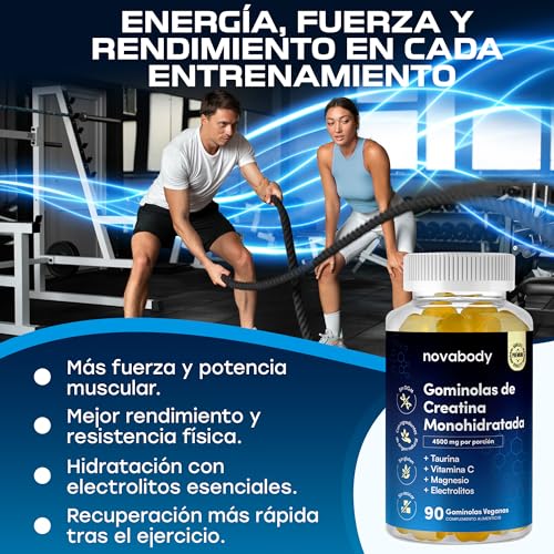 Thumbnail 3 de Gominolas de Creatina Monohidrato 4500 mg – Novabody, con Taurina, Magnesio y Vitamina C, 90 gummies (Veganas, Sin Azúcar)