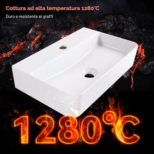 Thumbnail 7 de HOROW Lavabo a parete sospeso in ceramica bianco 46x31 cm – design moderno e facilità di pulizia
