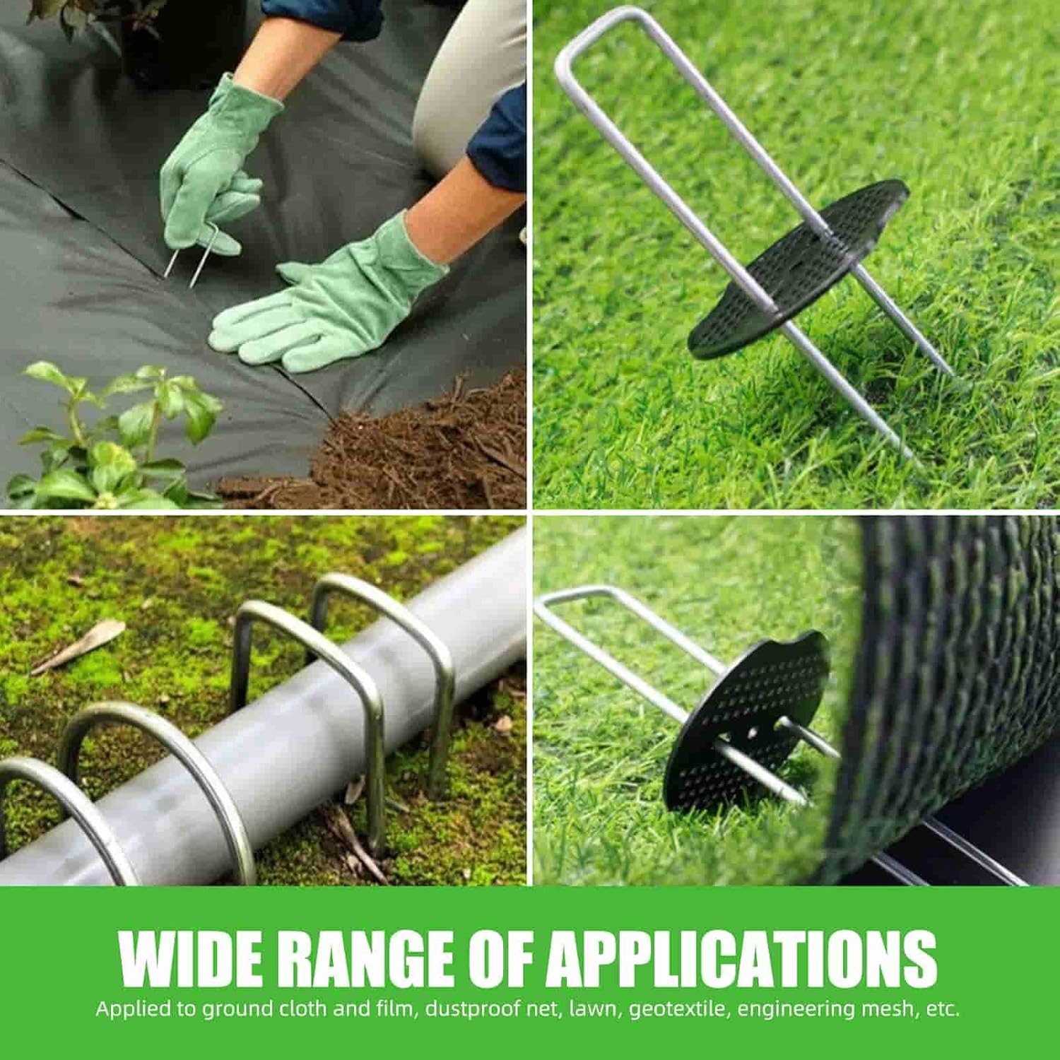 Thumbnail 3 de Eidoct 60Pcs Weed Control Membrane Pegs + 60Pcs Buffer Washer (6"/150mm) with Gasket – Galvanised Garden Stakes for Weed Barrier and Landscape Projects