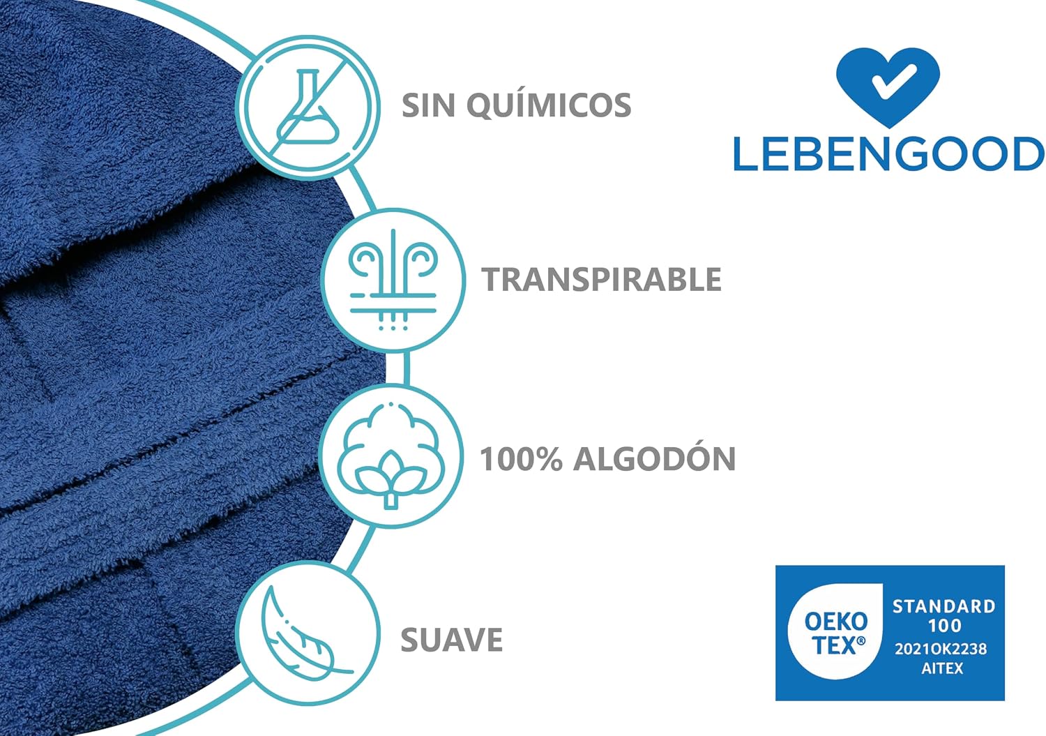 Detalle 1 de LEBENGOOD Albornoz Hombre 450 gsm