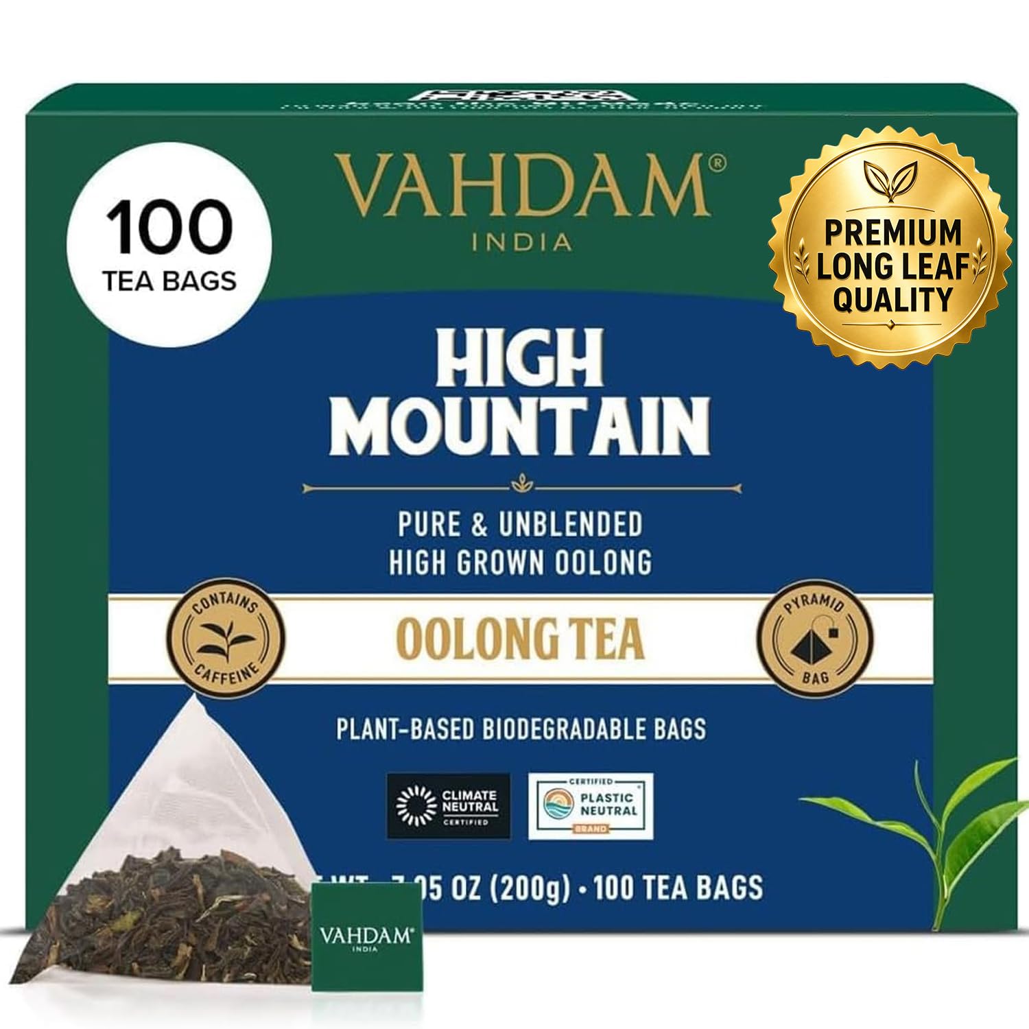 Detalle de VAHDAM Himalaya Oolong Teebeutel (100 Teebeutel) – Oolong aus der Höhe, heiß, eiskalt oder als Kombucha