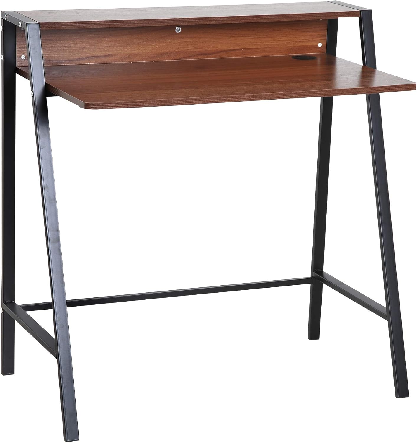 HOMCOM Bureau secrétaire informatique néo-rétro en noyer et noir — 84 x 45 x 85 cm