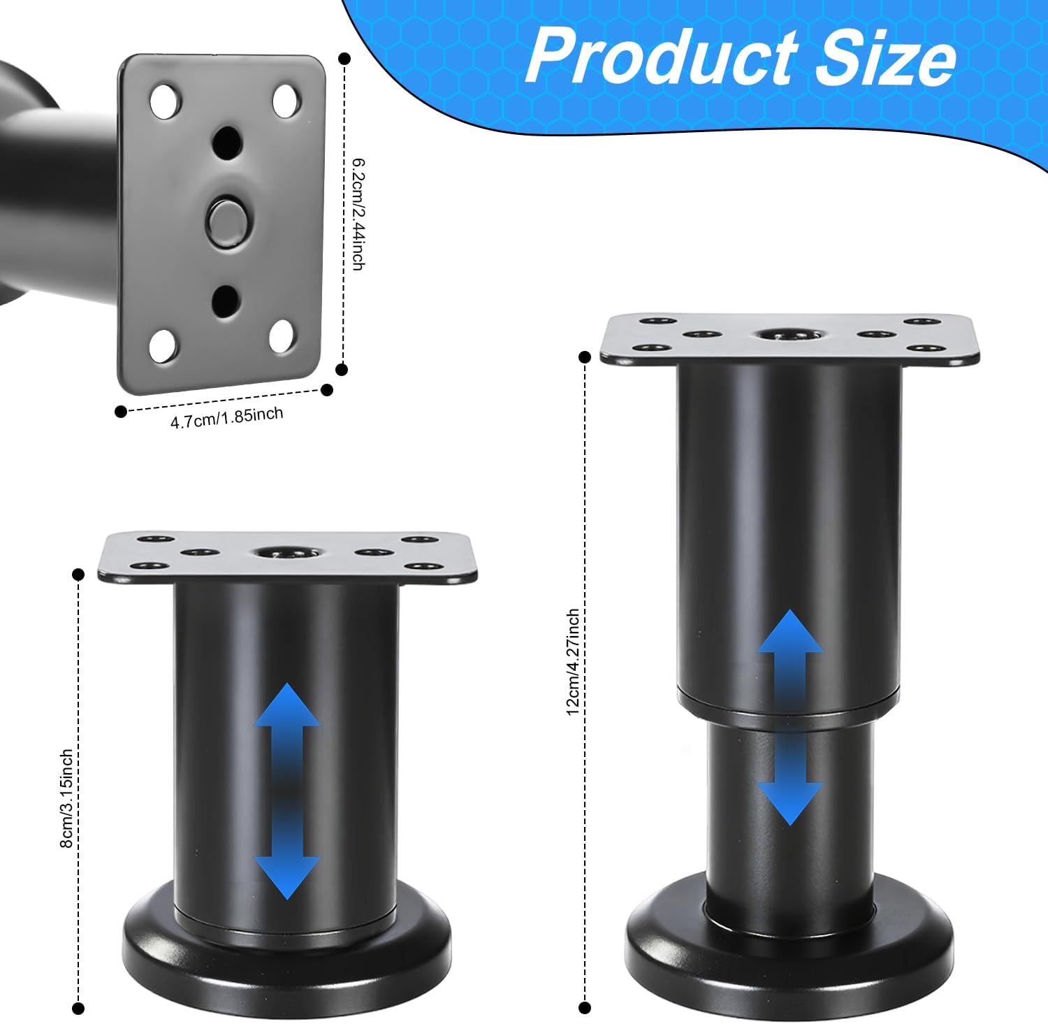 Detalle de Piedini Regolabili ACOMTUO 4 Pezzi per Mobili, Altezza 8–12 cm, Nero, con Viti – Stabilità e Protezione pavimenti
