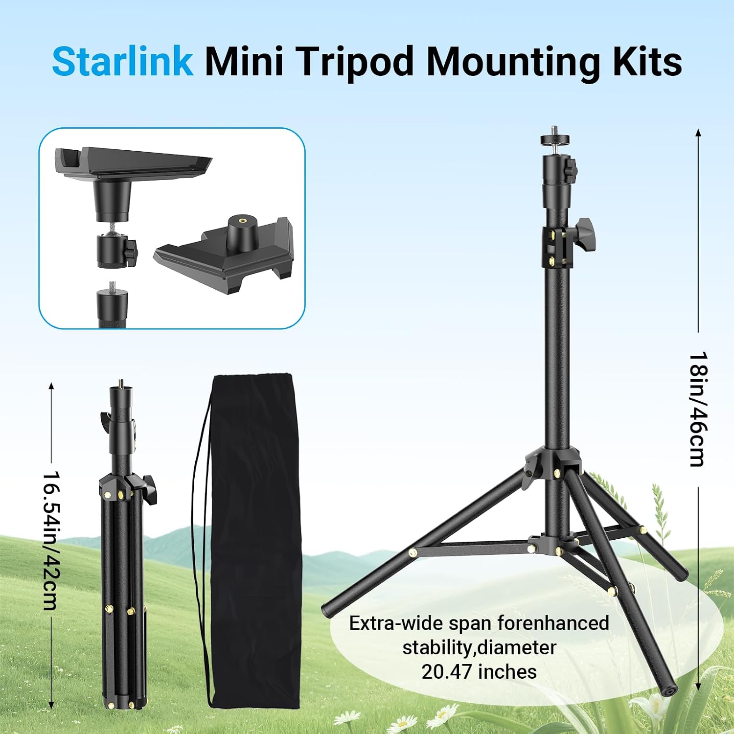 Thumbnail 4 de Starlink Mini Tripod Mount with Adapter: Height-Adjustable, 360° Tilt for Outdoor Starlink Mini Terminals