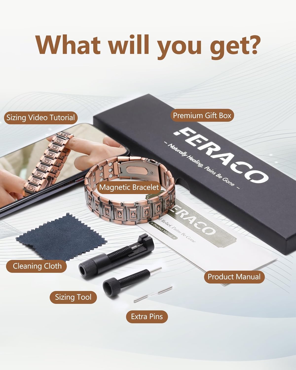 Thumbnail 6 de Feraco Copper Magnetic Bracelet for Men: 99.99% Pure Copper with 57 Neodymium Magnets