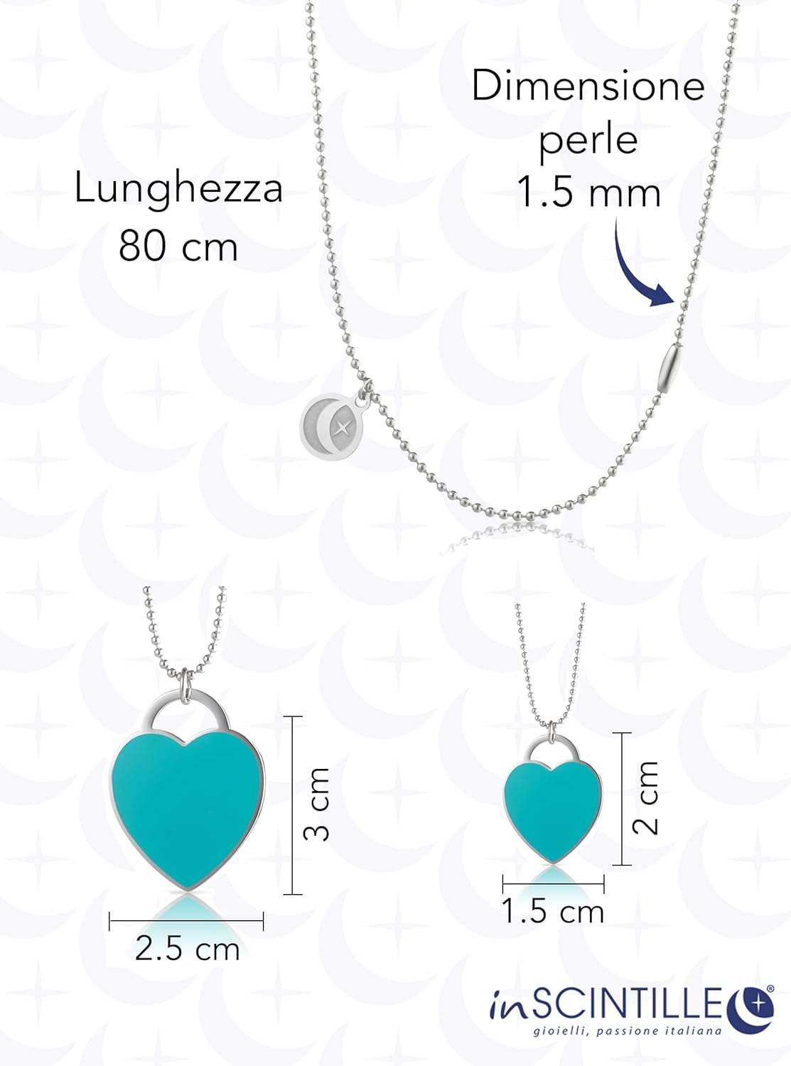 Detalle 2 de inSCINTILLE Cuore Rock Collana Donna a Palline con Ciondolo a Cuore Colorato in Acciaio Inossidabile