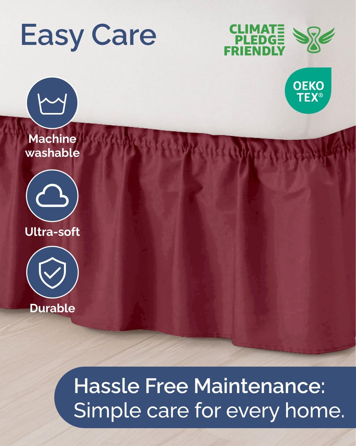 Thumbnail 5 de CGK Unlimited bedskirts Wrap-Around Bed Skirt, Twin/Twin XL, Burgundy