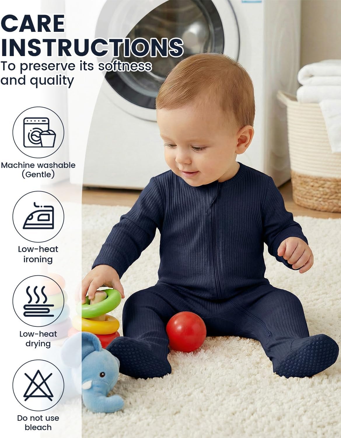 Thumbnail 5 de JiAmy Baumwolle Baby Schlafanzug 2er-Pack Langarm mit Füßen und klappbaren Handschutzen, 0–12 Monate