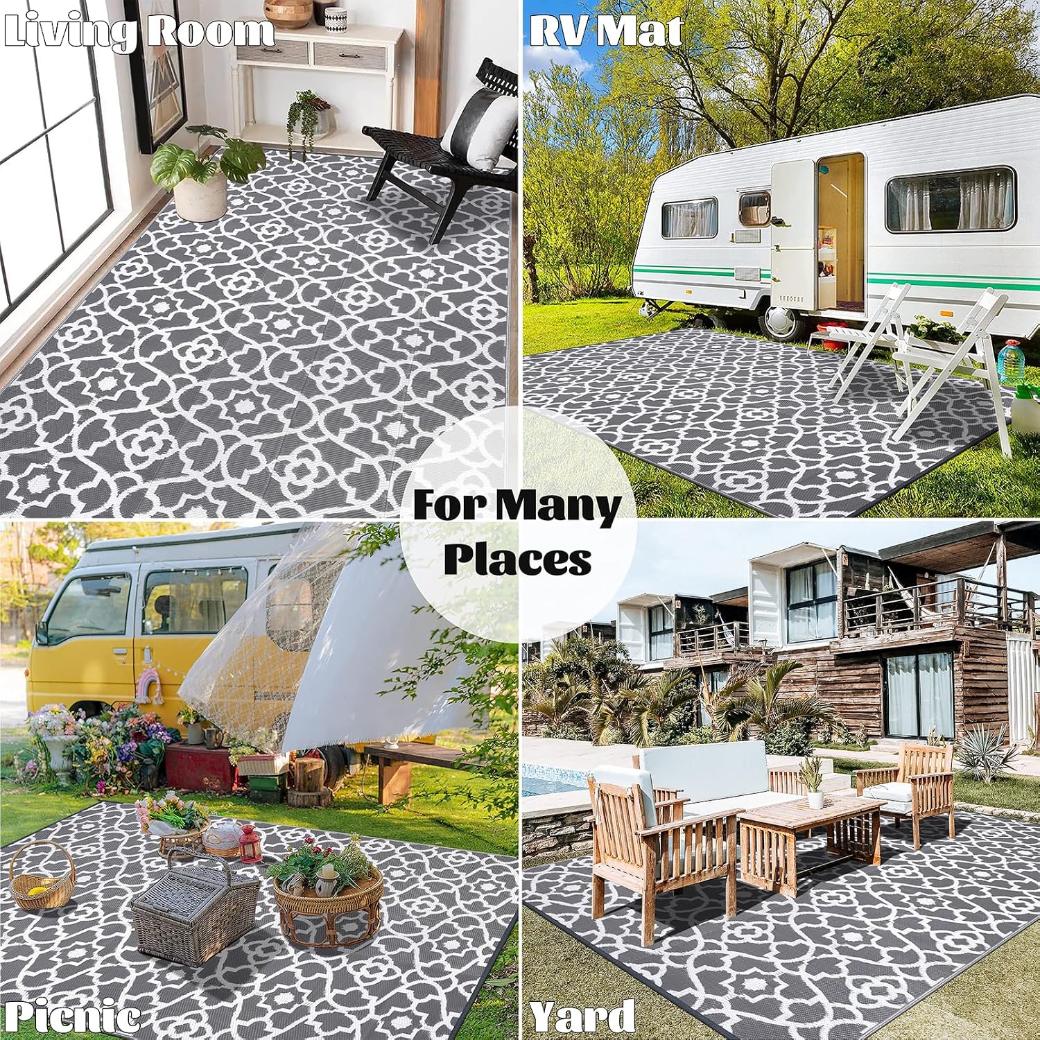 Detalle de Enyhom Outdoor Rug for Garden 270 x 360 cm – Reversible, Waterproof, UV‑Resistant and Lightweight