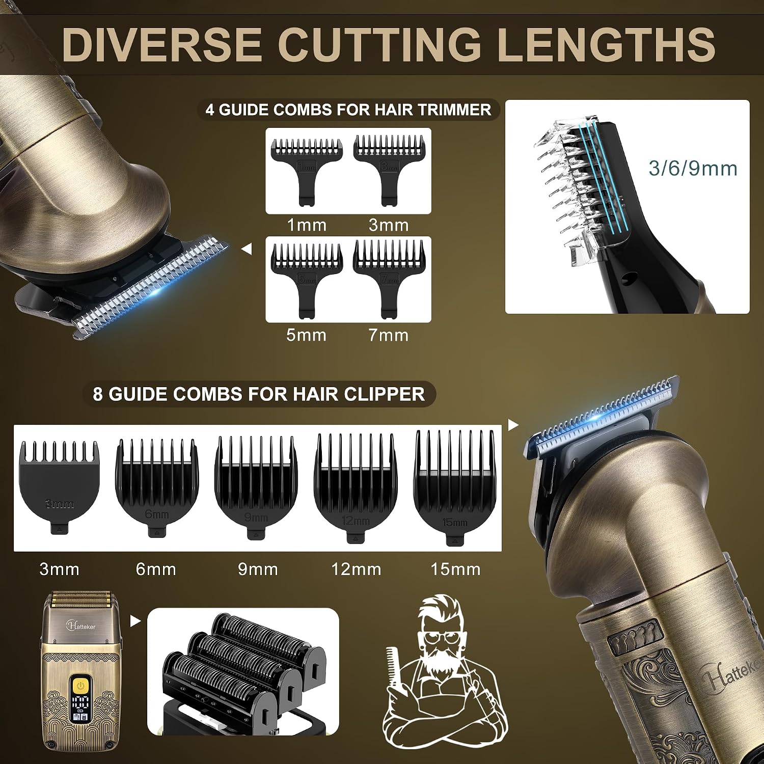 Detalle 2 de Hatteker Men's Beard Trimmer Professional Cordless Waterproof Grooming Kit