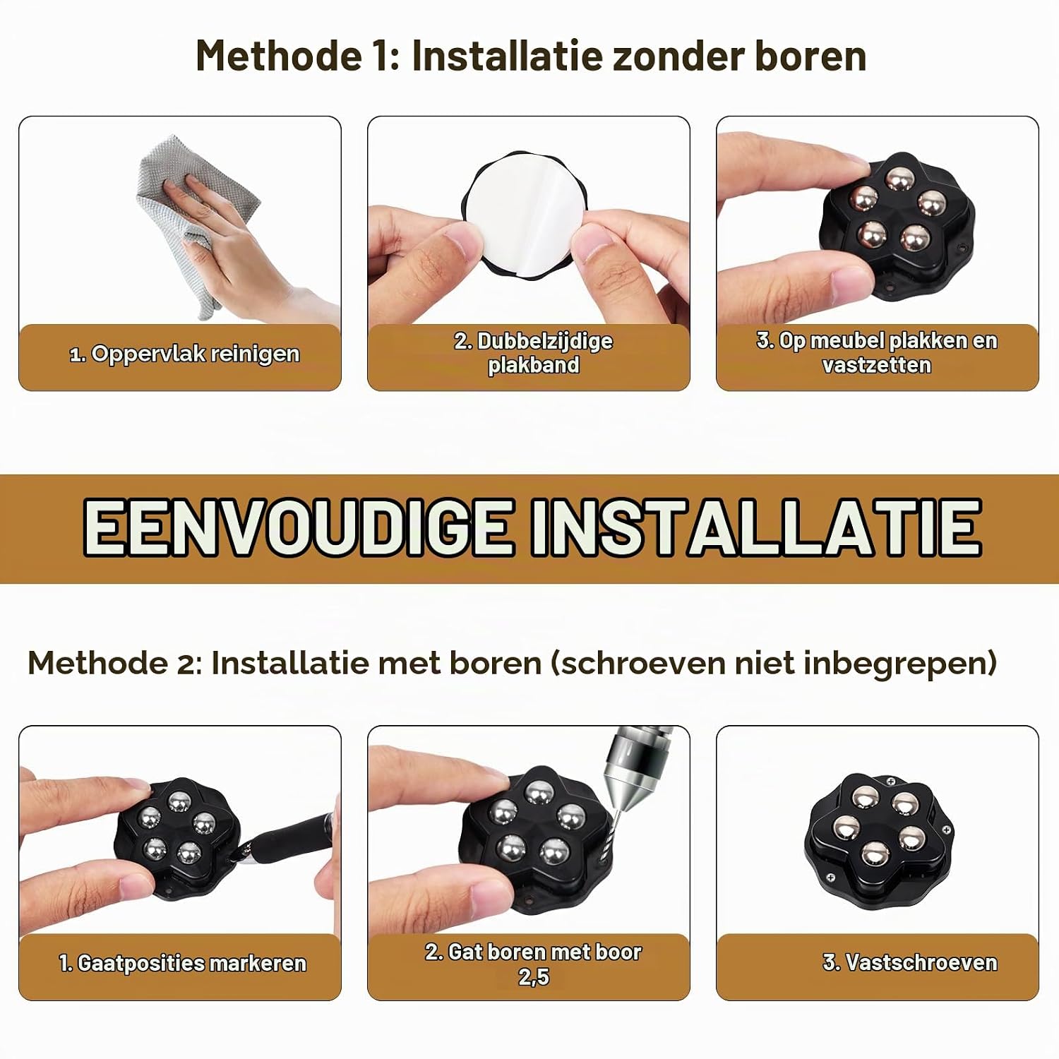 Detalle 2 de ZY-otu set van 12 platte meubelwielen met kogellager, 360° draaibaar