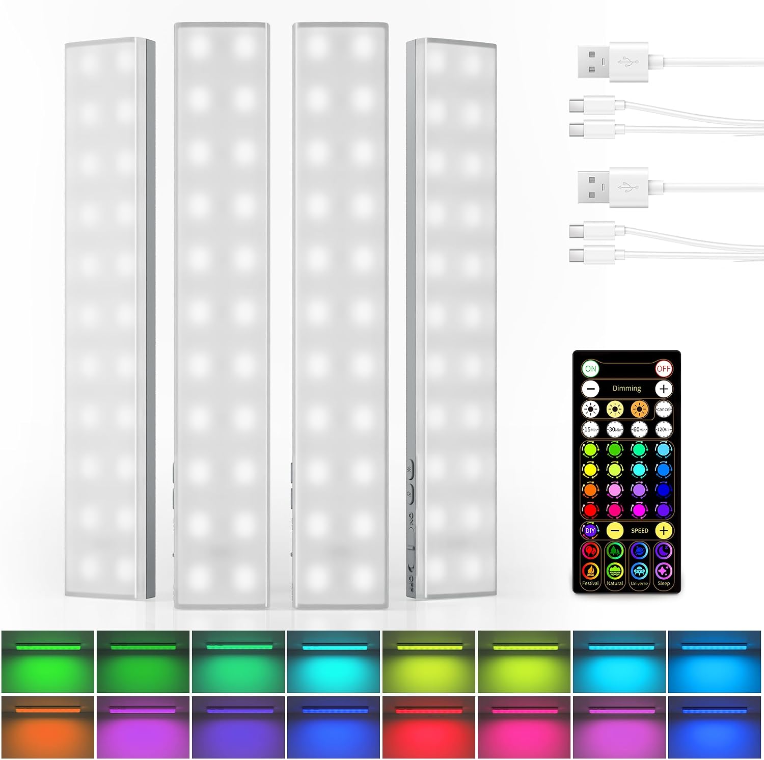 Detalle de EZVALO EZL2414A 4-Pack RGB Under-Cabinet Lights with Remote