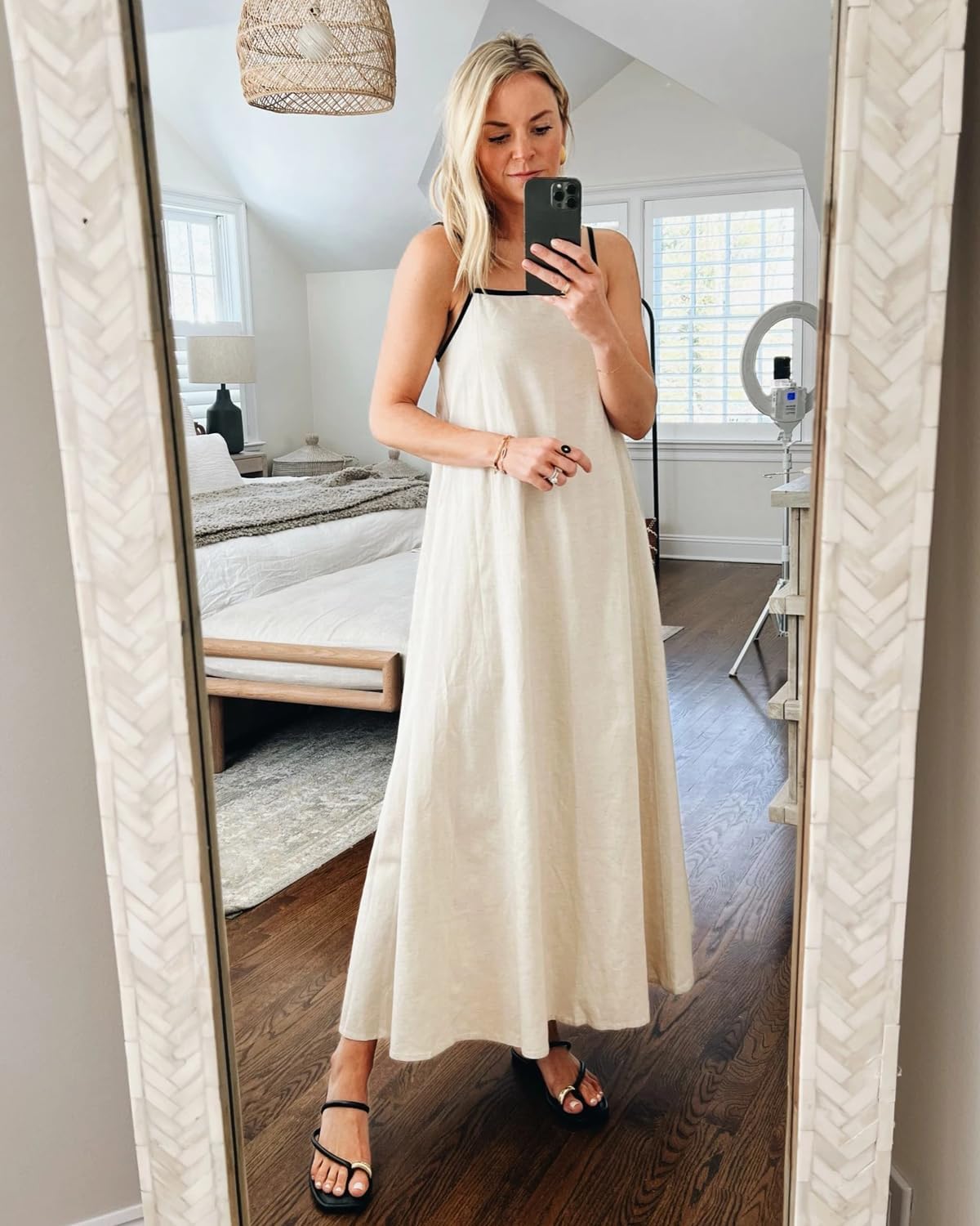 Thumbnail 2 de Shy Velvet Linen Maxi Dress (Women’s) — Back Tie, Contrast Trim & Spaghetti Straps
