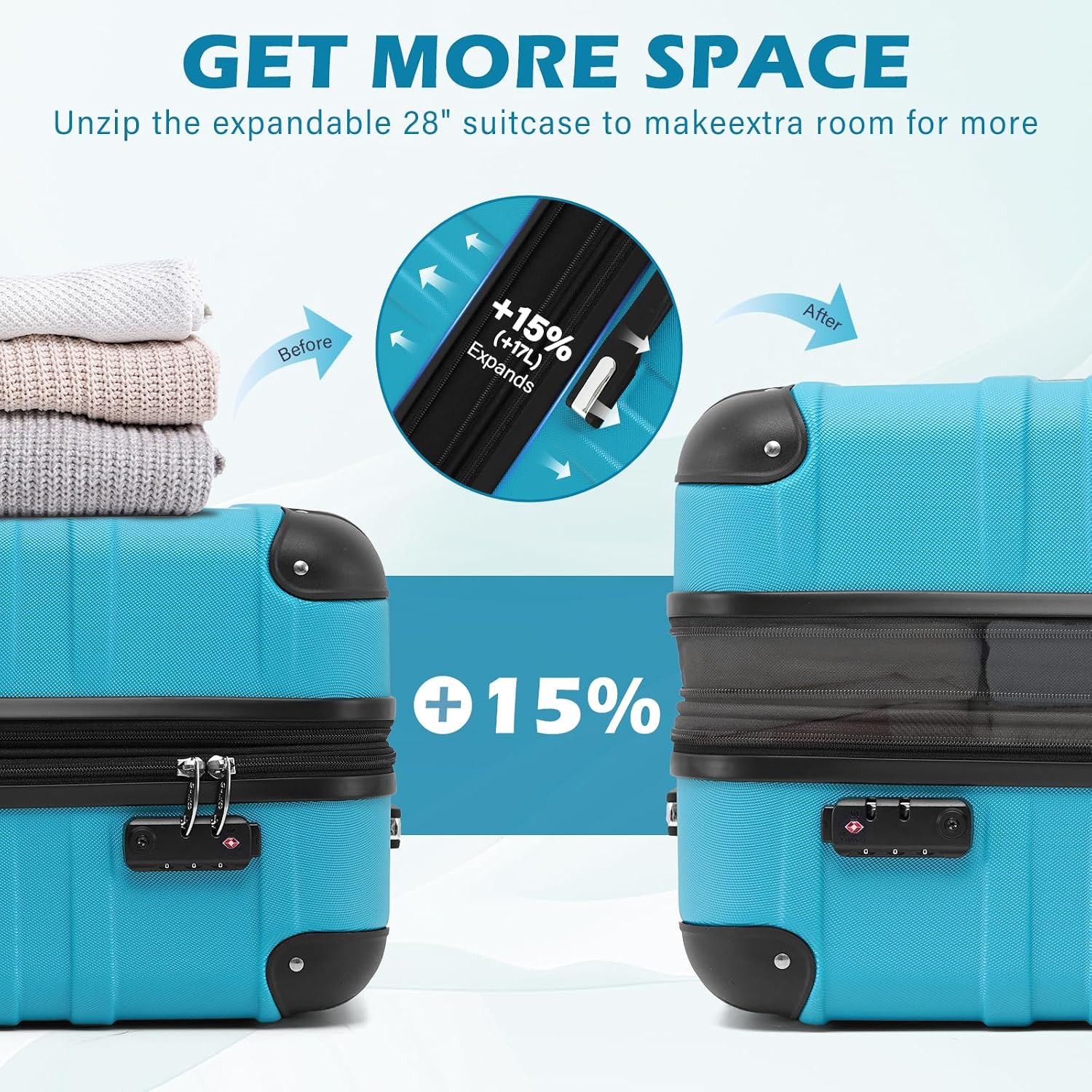 Thumbnail 5 de COOLIFE Large Suitcase 28 inch (93L) Expandable ABS Hardshell with TSA Lock