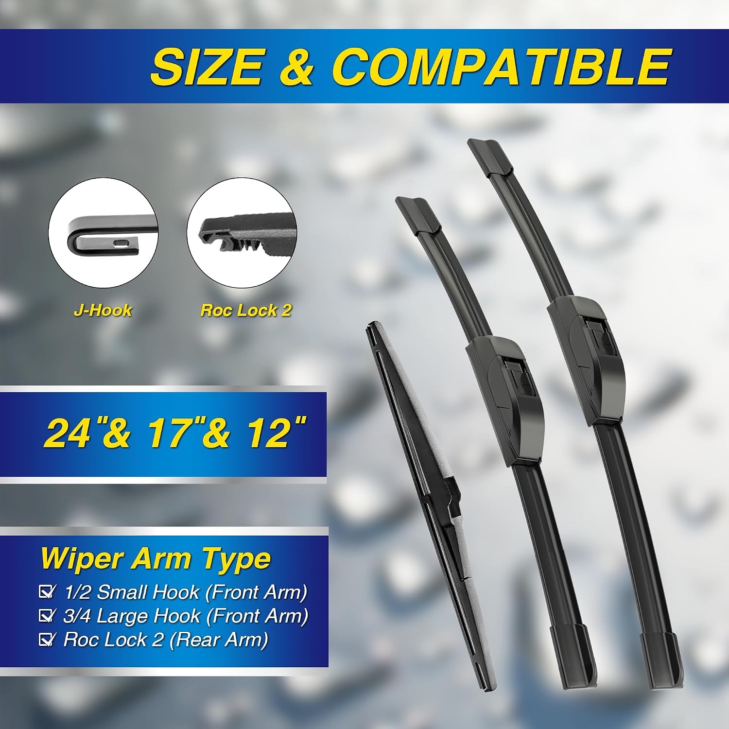 Detalle 2 de 5 PLUS Silicone Wiper Blades Set for Toyota Rav4 3-Pk 24in 17in/12in