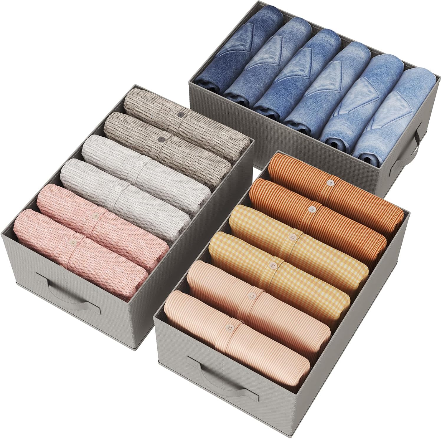 Detalle de Lifewit LH23231.02FG.V1.M02 3-Pack Drawer Organisers, Foldable, 6 Compartments