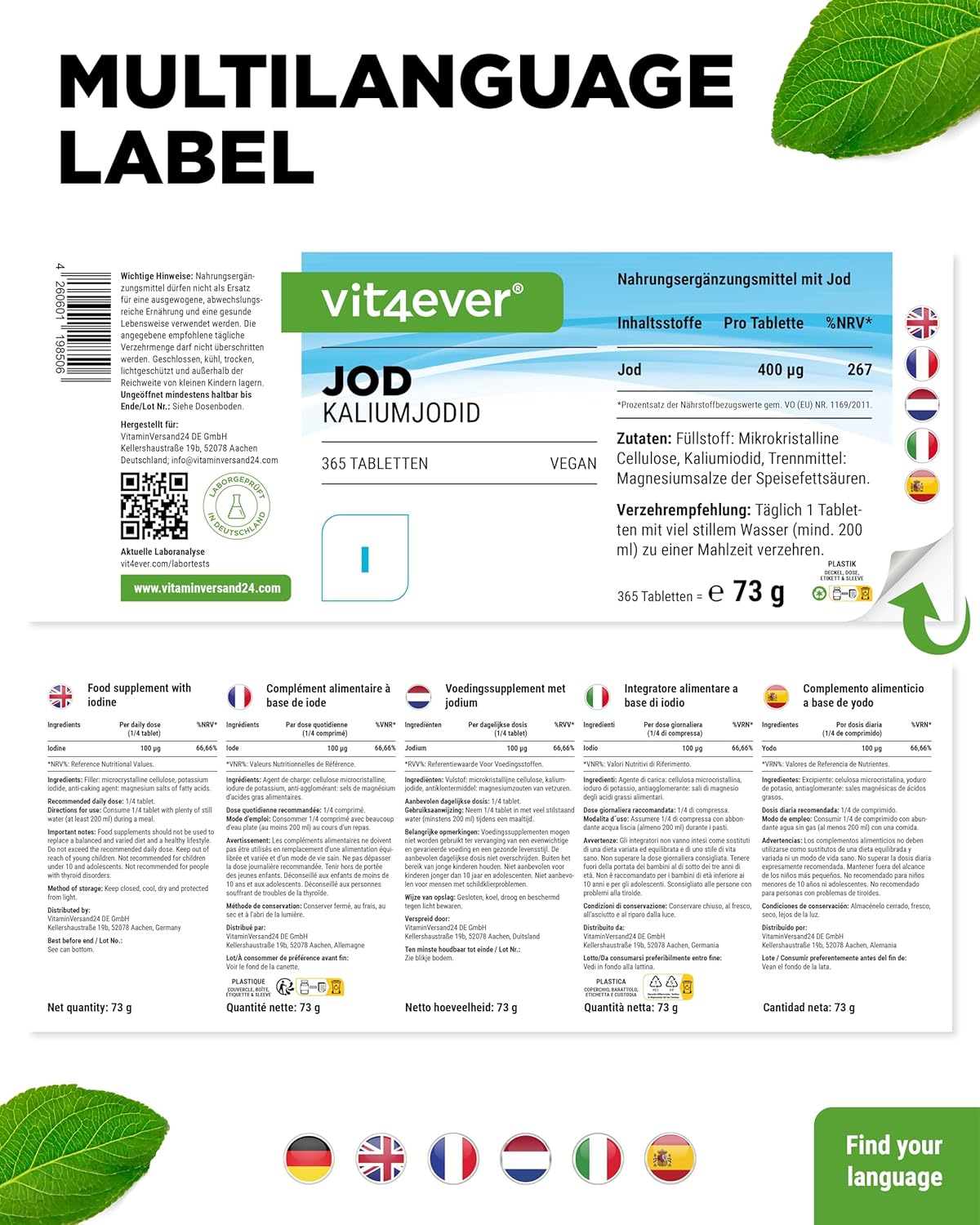 Thumbnail 3 de Vit4ever Jod 400 µg – 365 Tabletten Kaliumjodid