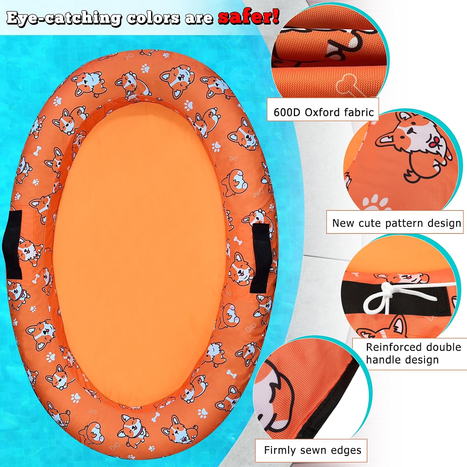 Detalle de 55 x 35 Inch Inflatable Dog Pool Float with Rope – Pet Lake Raft for Small to Large Dogs