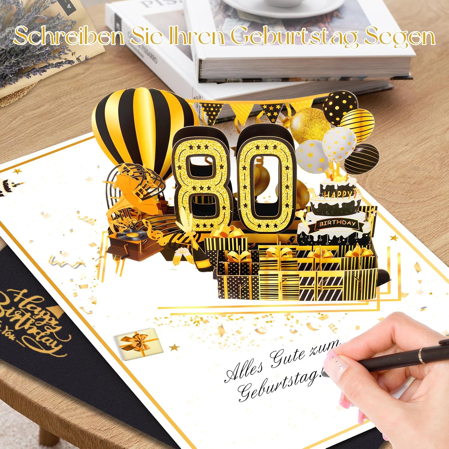 Detalle de Olosong Geburtstagskarte zum 80. Geburtstag – 3D Pop-up Karte „80“ mit Umschlag