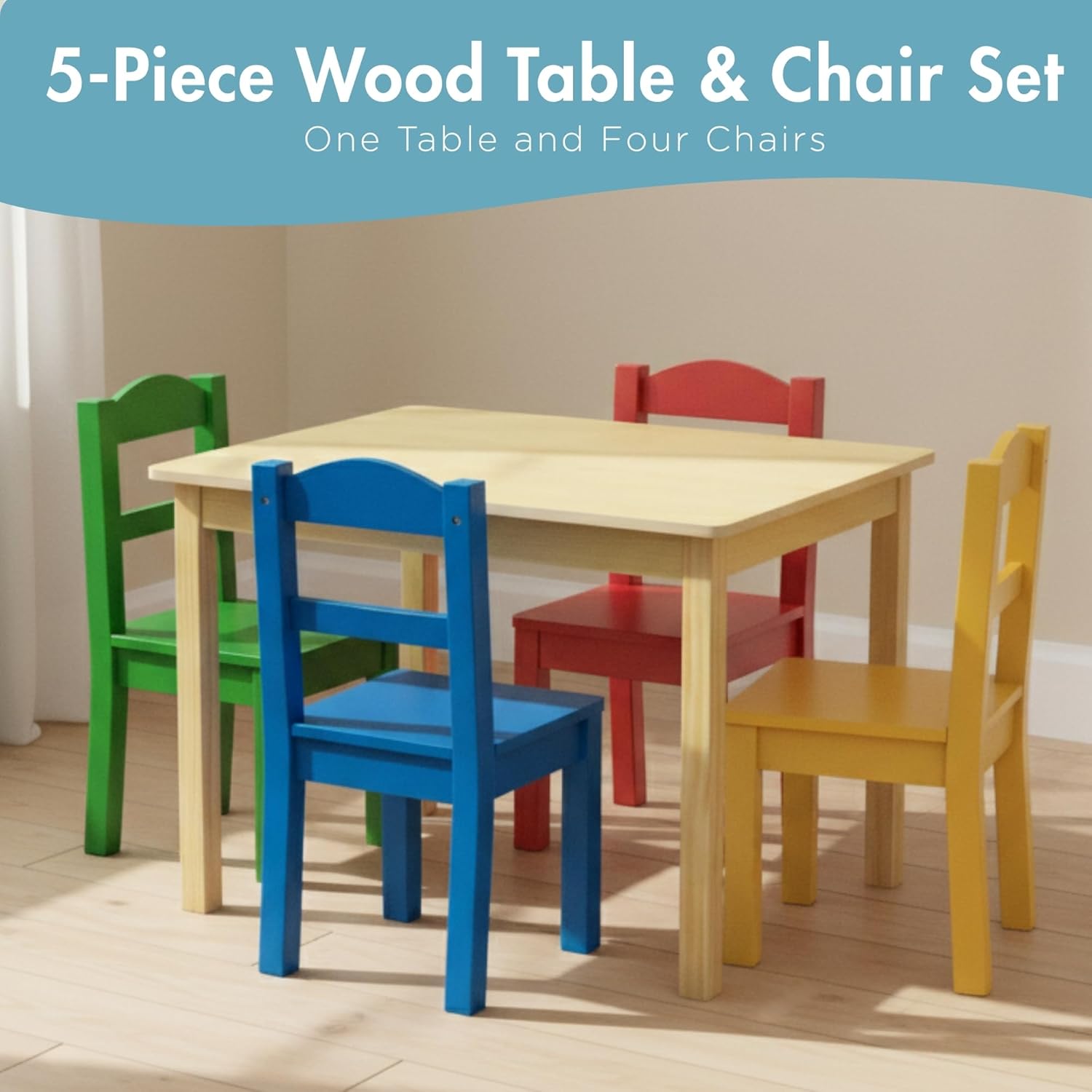 Detalle de Humble Crew Kids Wooden Table and 4 Chairs Set (Square Activity Table) for Ages 3–6