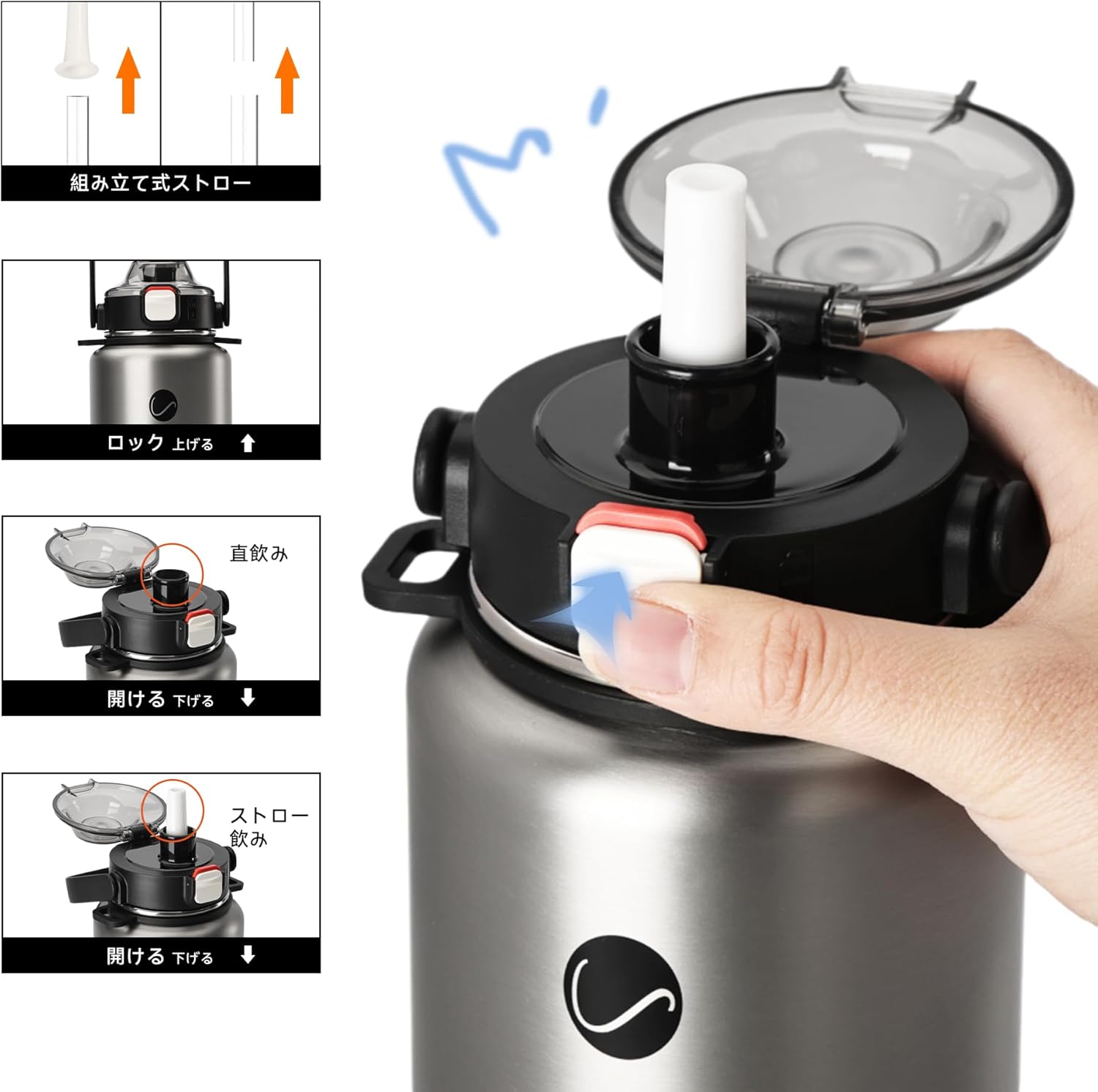 Thumbnail 2 de SANTECO Thermosflasche Edelstahl 1,2 l mit Strohhalm – BPA-frei, isoliert, auslaufsicher, mit abnehmbarer Schultergurt