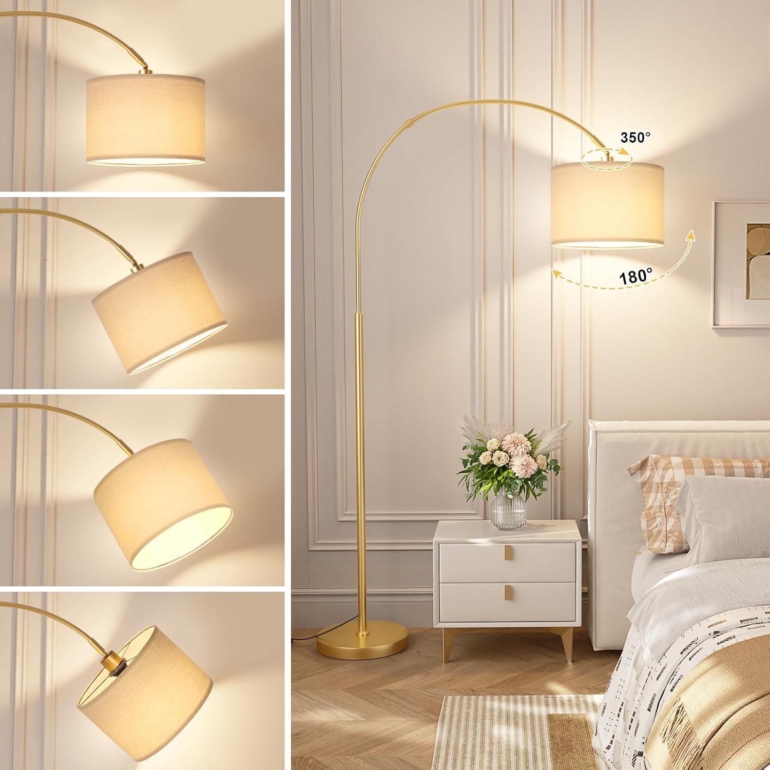 Thumbnail 2 de PreeOtti Arc Floor Lamp, Gold Arc with Remote Control – Dimmable, 3 Colour Temperatures
