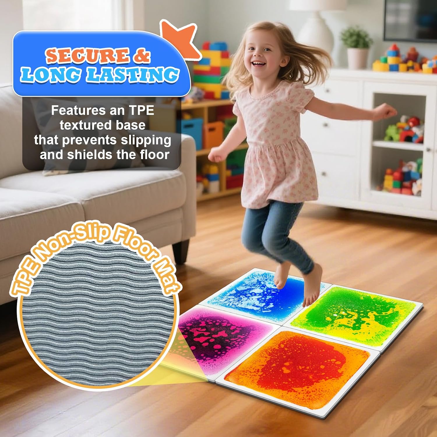 Thumbnail 4 de Toddlers Sensory Liquid Floor Tiles - 4 Pack: Liquid Tiles for Motor Skills & Sensory Play