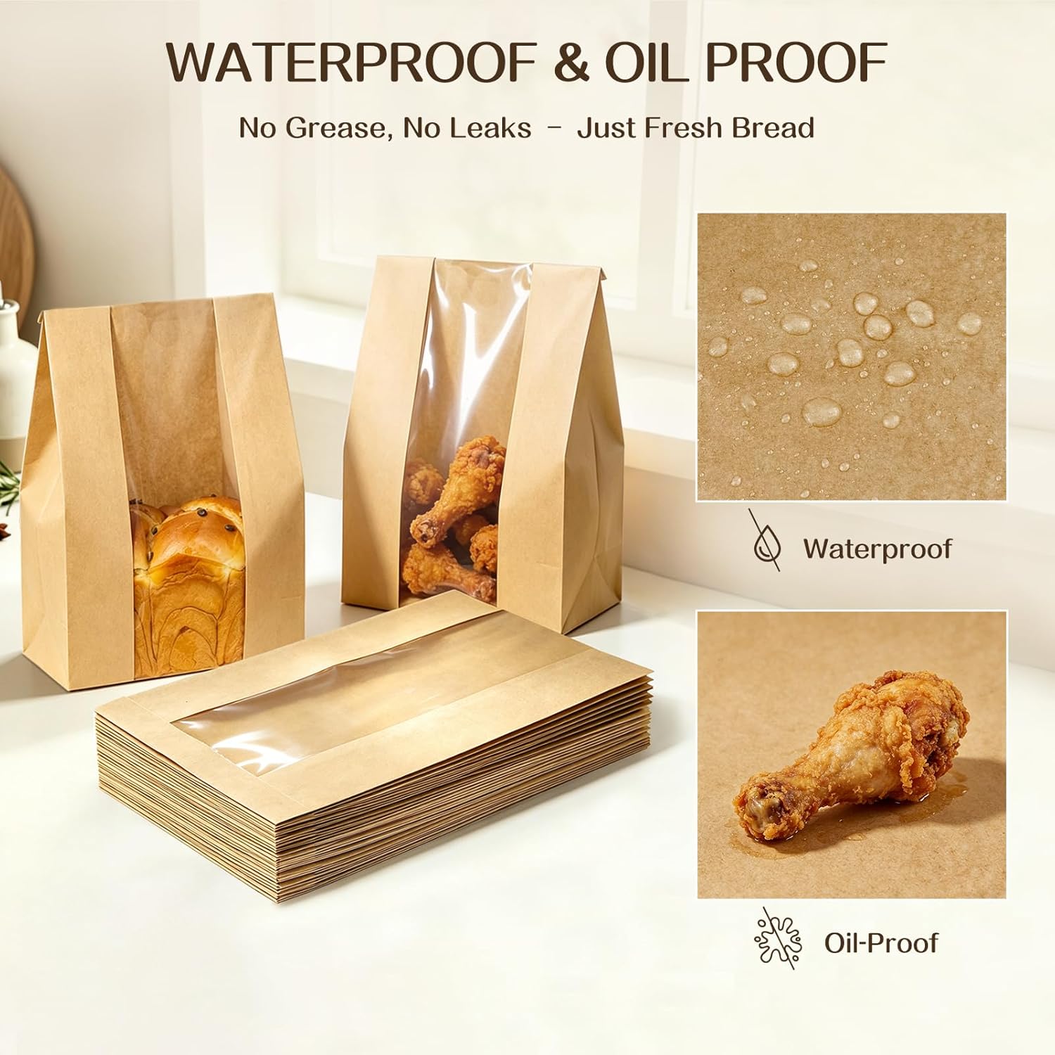 Detalle de Tripho 100 Pcs Bread Bags with Clear Window and 120 Stickers for Homemade Bread