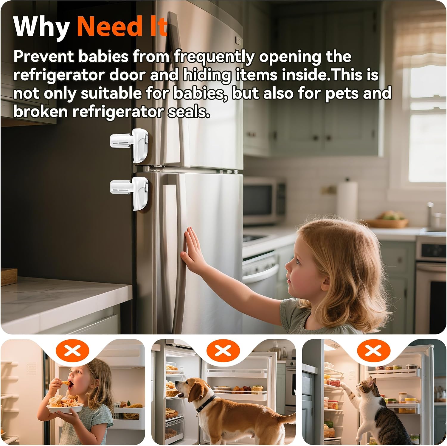 Detalle de 2 Pack Fridge Locks (White) – child-proof refrigerator door locks with one-handed release