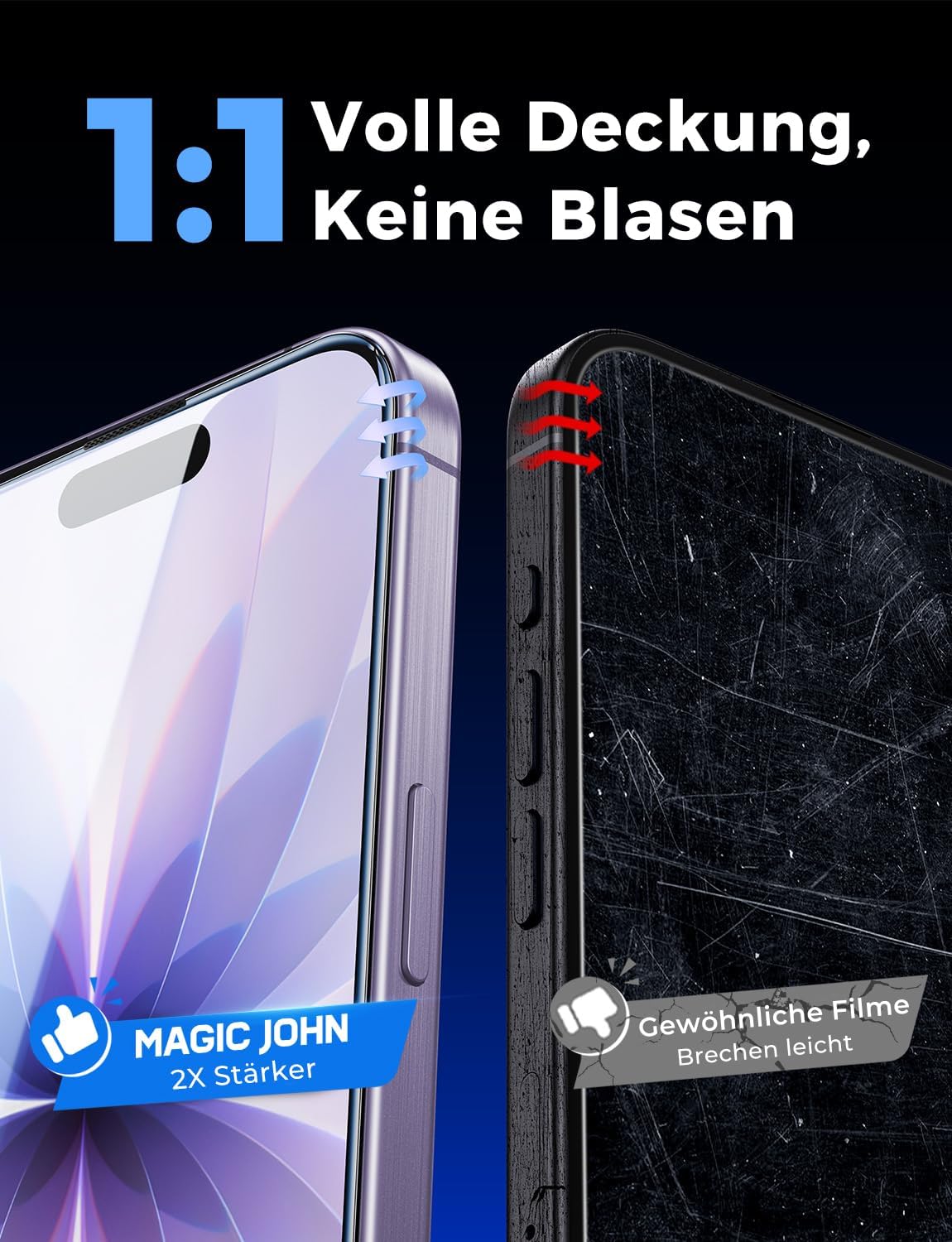 Thumbnail 6 de MAGIC JOHN 2er-Pack Schutzglas für iPhone 17, 6,3 Zoll – 9H HD Klar, Blasenfrei, Auto-Staubentfernung