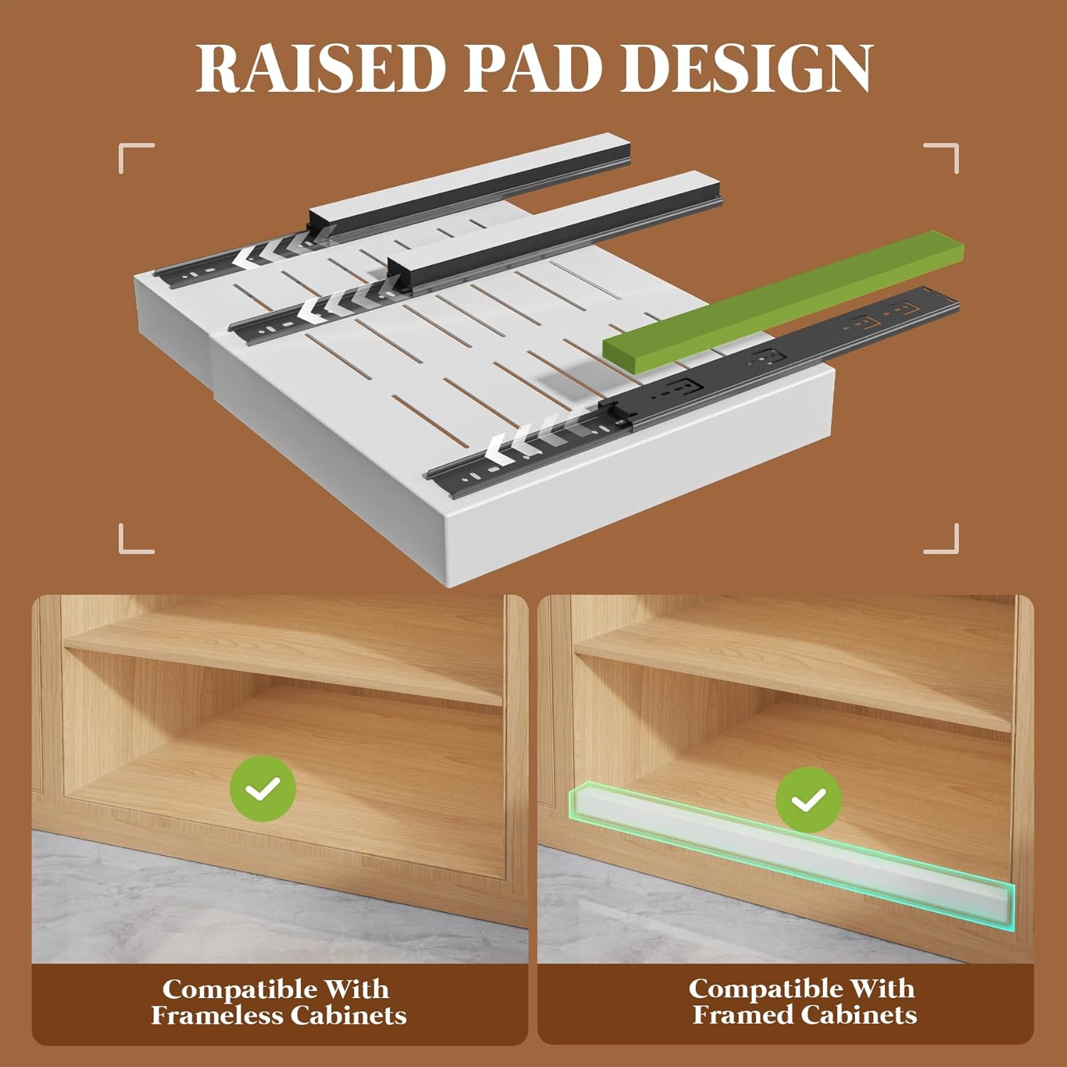 Thumbnail 2 de Seinloes 4 Pack Expandable Pull Out Cabinet Organizer — 21" Deep with Raising Pads, 3-Rail Quiet Slide, No-Drill Install, 15.1"–26.3" Width, White