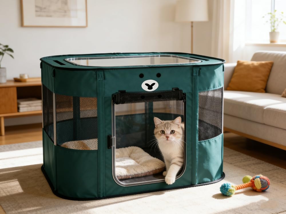 Detalle de Floving Tragbares Hundehaus: Rechteckiger Haustierzaun 70x55x45 cm – faltbar und wetterfest