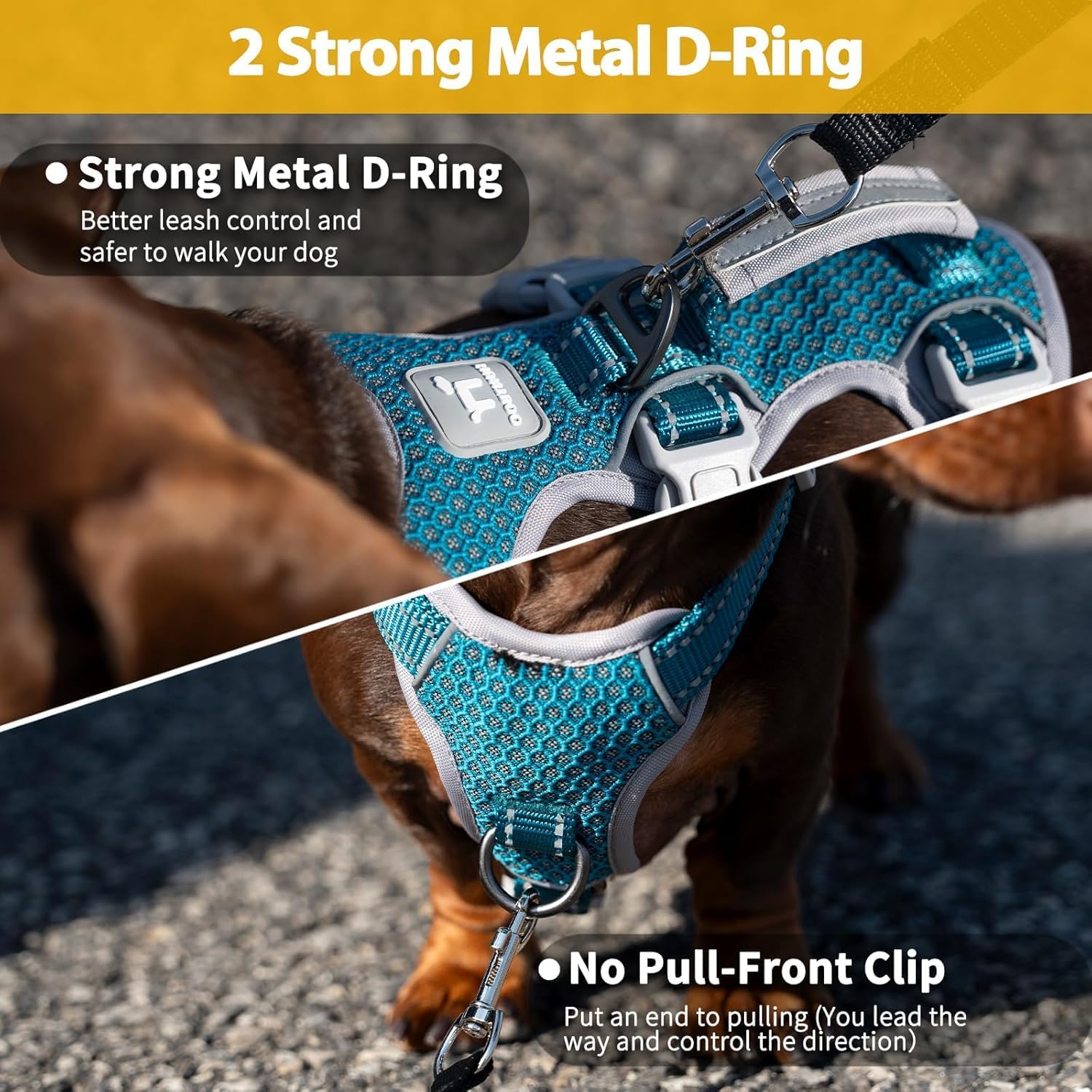 Detalle de Huntboo Escape Proof Dog Harness XL: Reflective, No-Pull Vest with Front & Back Leash Clips