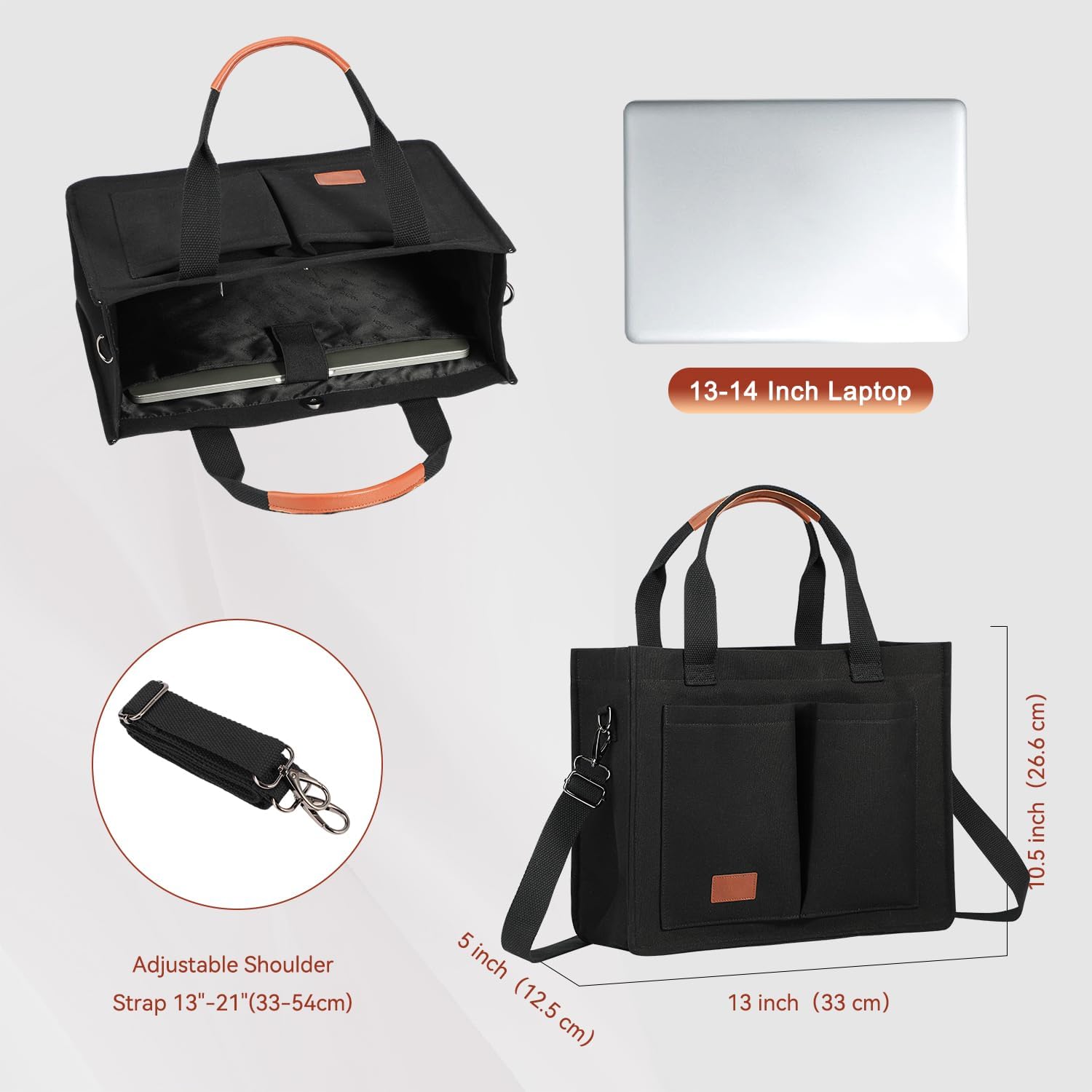 Thumbnail 3 de Voova Large Canvas Tote Bag 13-14in Laptop