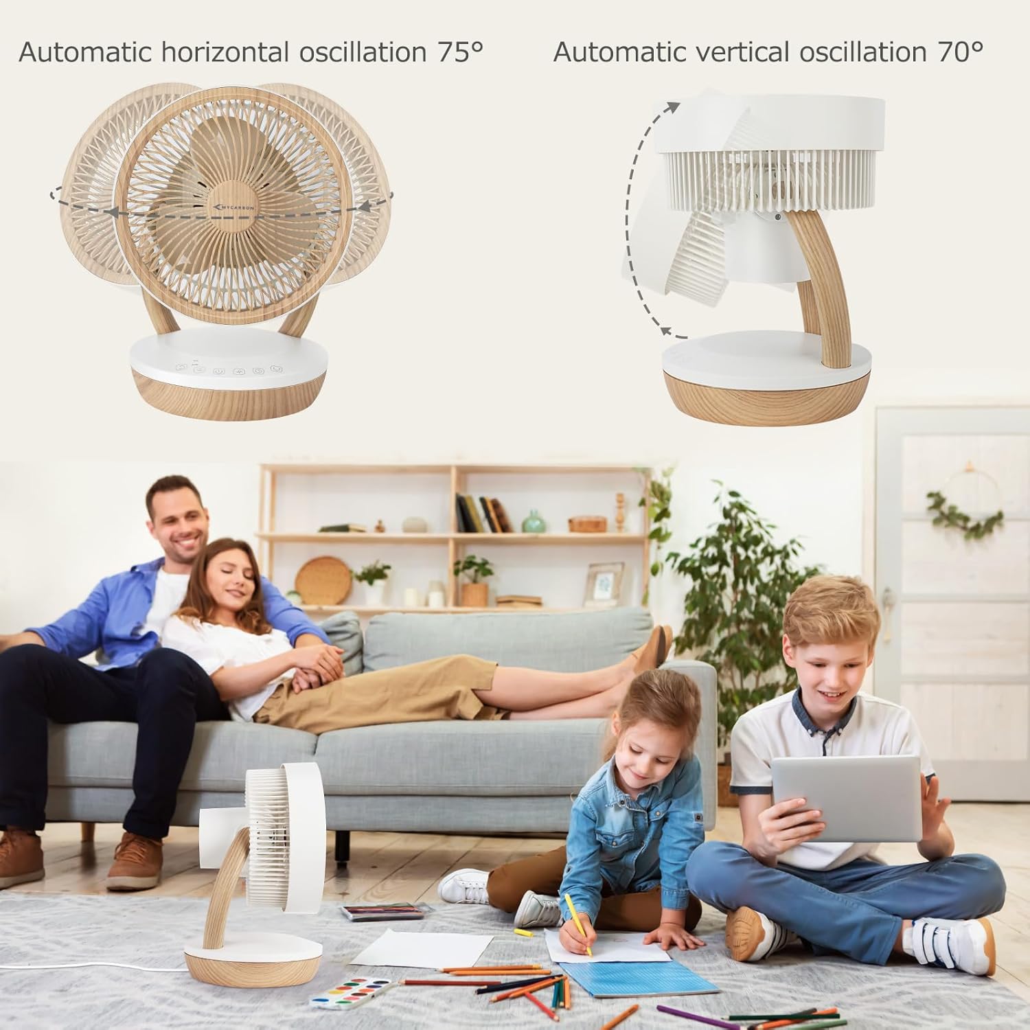 Detalle de MYCARBON leise Ventilator 20 dB – 1850 m³/h, 8 Stufen, 3D Luftumwälzer, Timer 8h, Fernbedienung