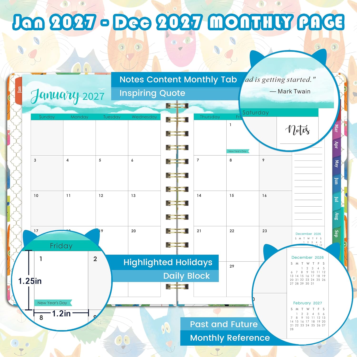 Thumbnail 2 de Planrage HHPA5MTZY34Q13 2027 Weekly and Monthly Planner, Hardcover, Colorful Tabs