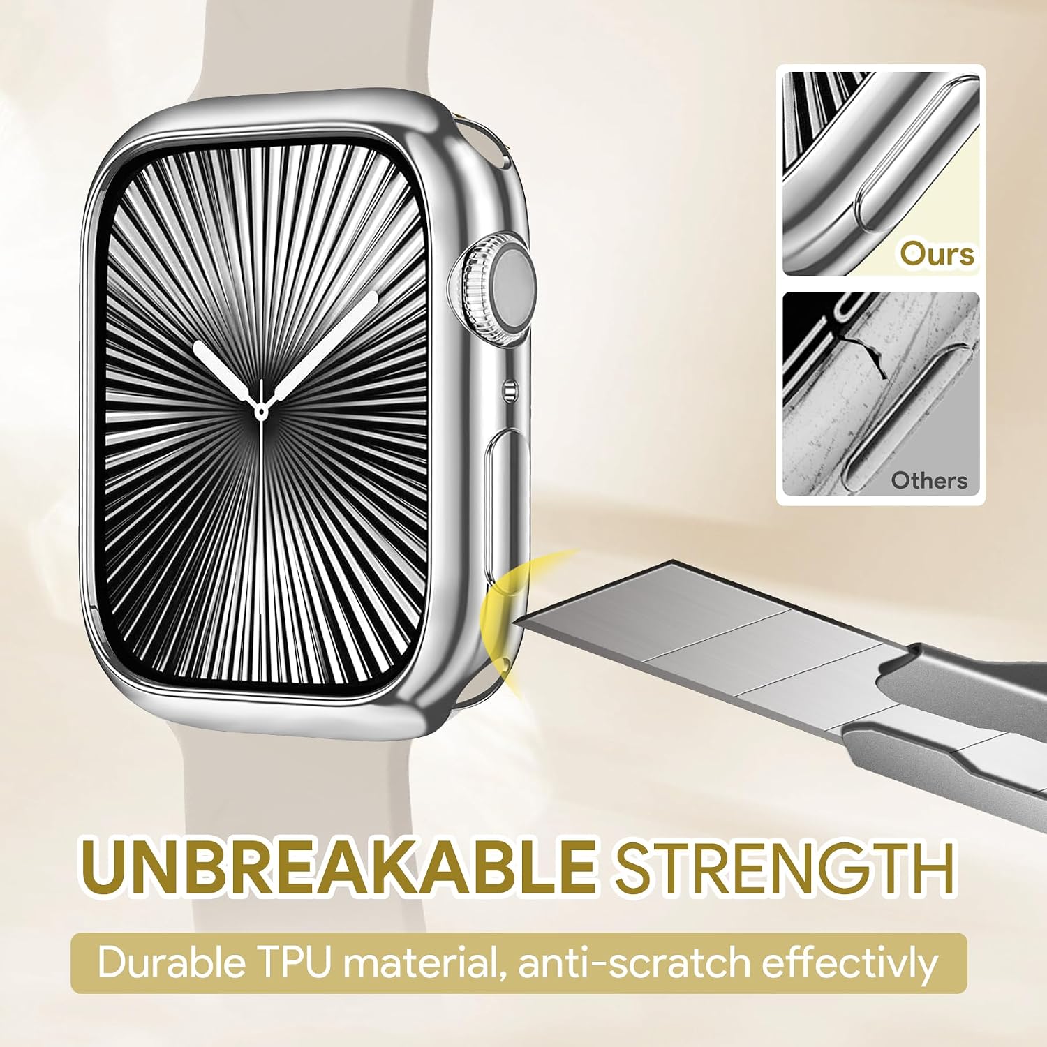 Detalle de JR.DM JRDM-WB-1032 40mm TPU Apple Watch Case, Silver Flexible Bumper