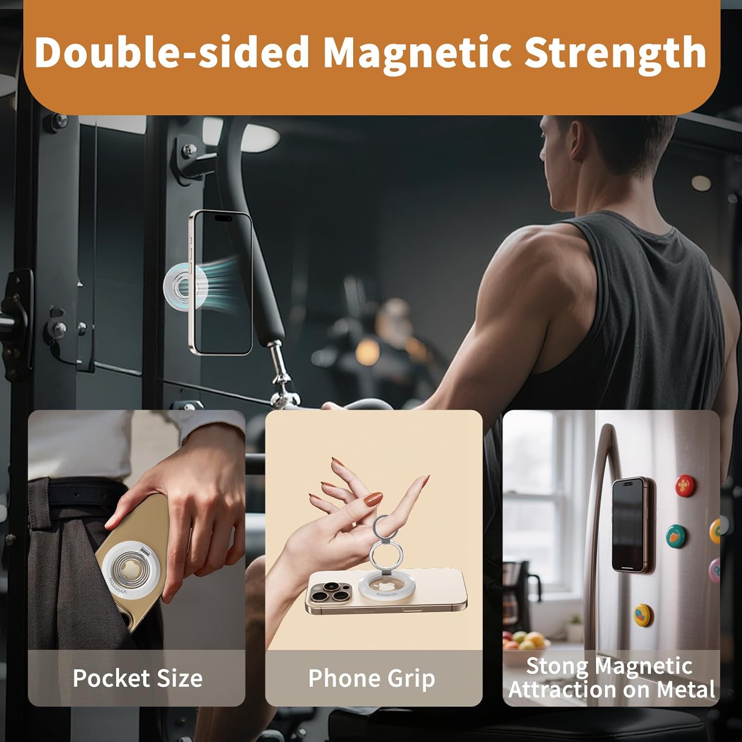 Thumbnail 1 de Phone Ring Holder for MagSafe: Double-Sided Magnetic Ring Stand for iPhone 17–12 and Magnetic Android Apps (White)