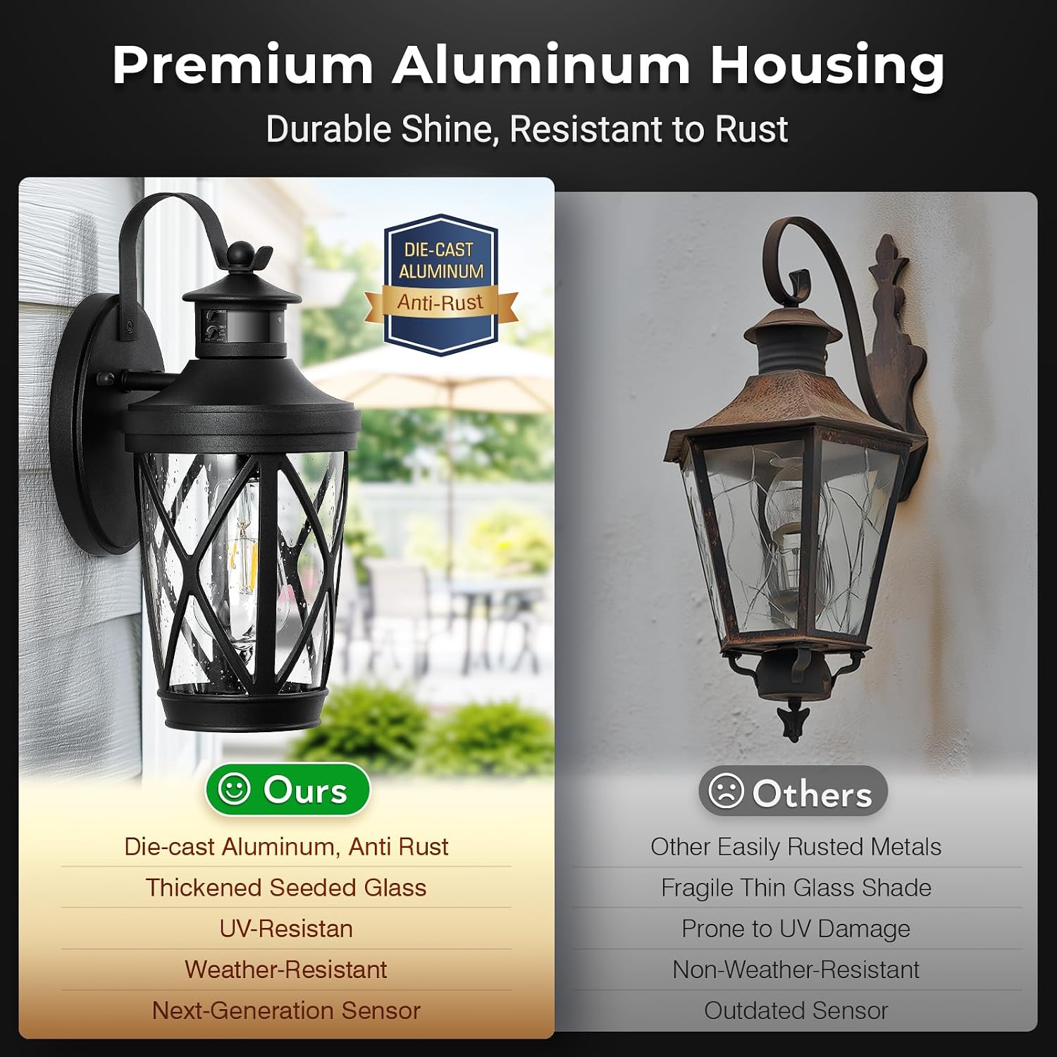 Thumbnail 6 de VIANIS V81605 Outdoor Wall Lantern with Motion Sensor, Black, E26 Socket